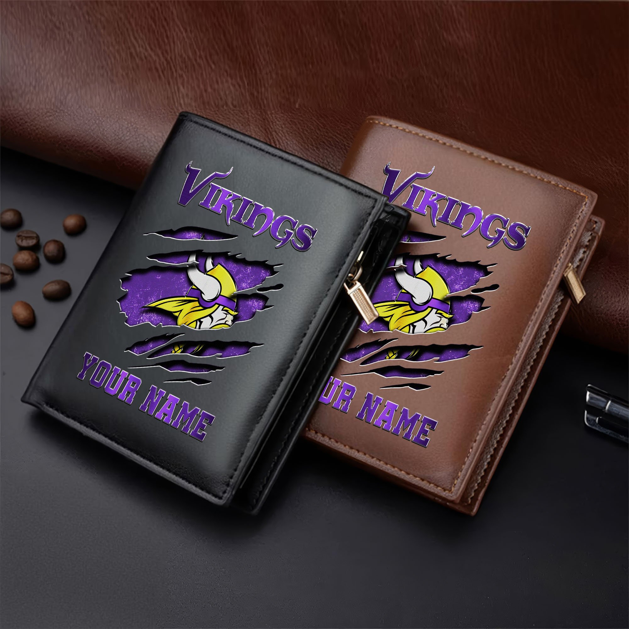 Minnesota Vikings Men Wallet Custom Your Name, Football Team Men Wallet For Fans, Gifts For Football Lovers
