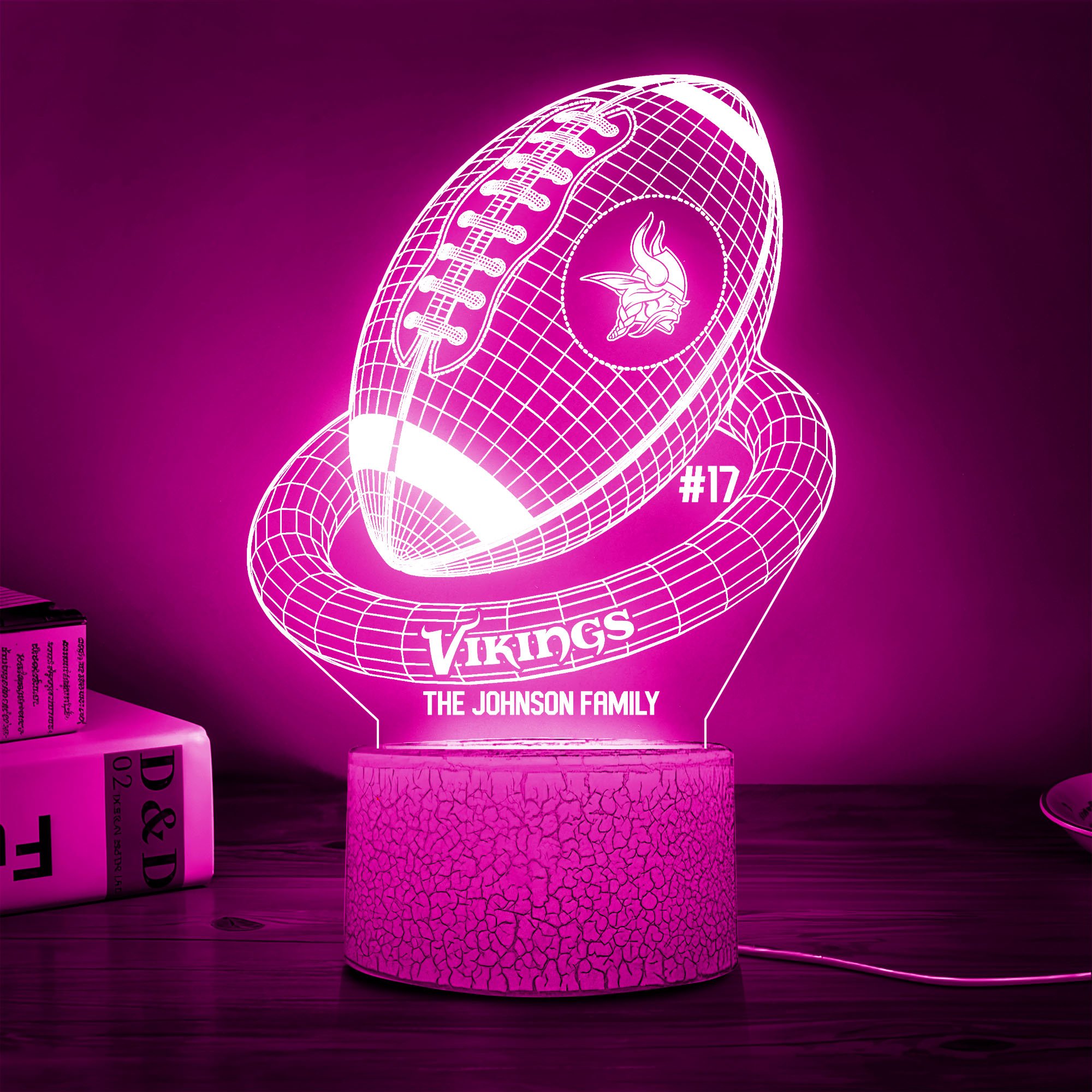 Minnesota Vikings Sport Team 3D Led Lamps Custom Family Name And Number, Sport Gifts, Sport Home Decor 