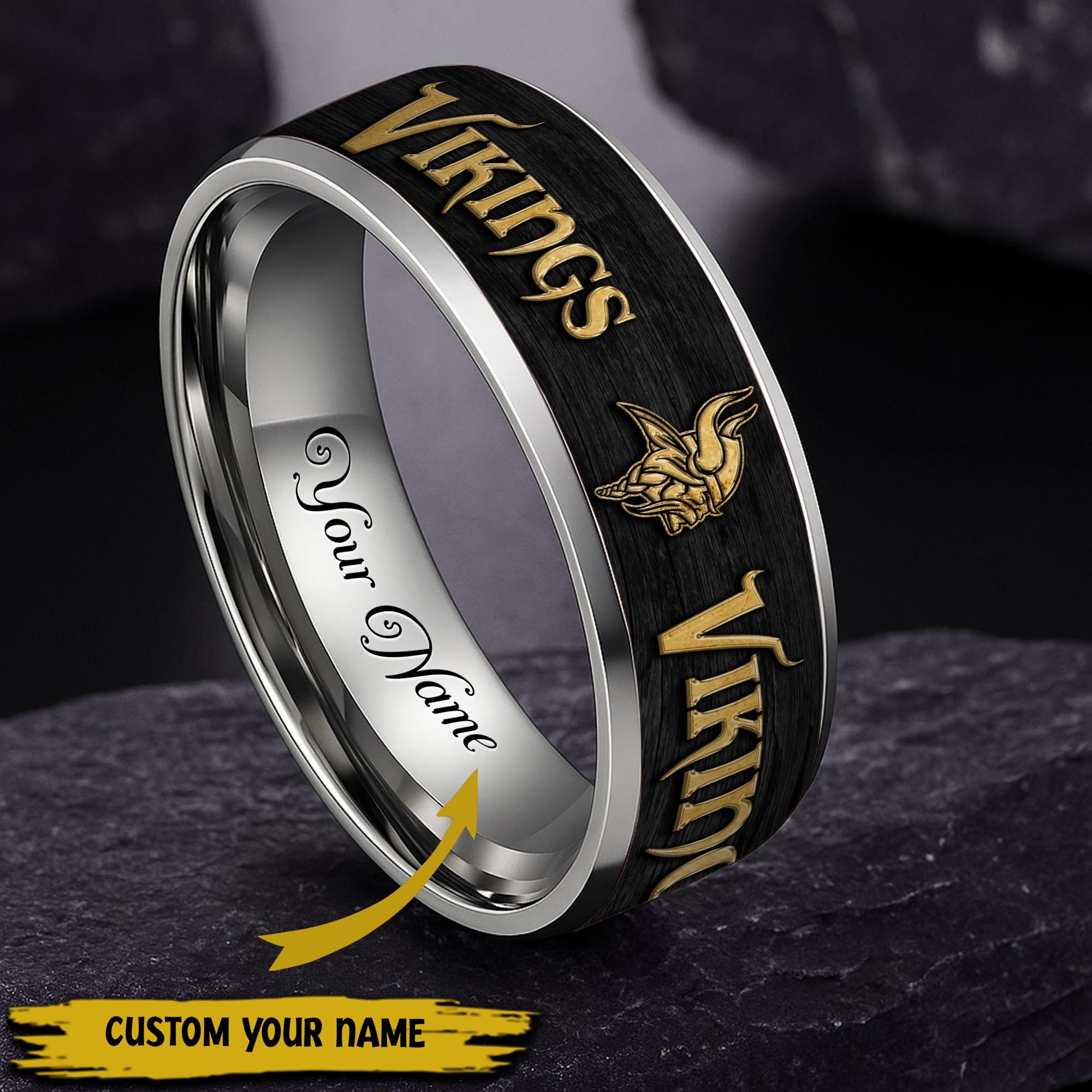 Minnesota Vikings Stainless Steel Rings Comes With Box Custom Your Name 2025 Versions, Gifts For Fan
