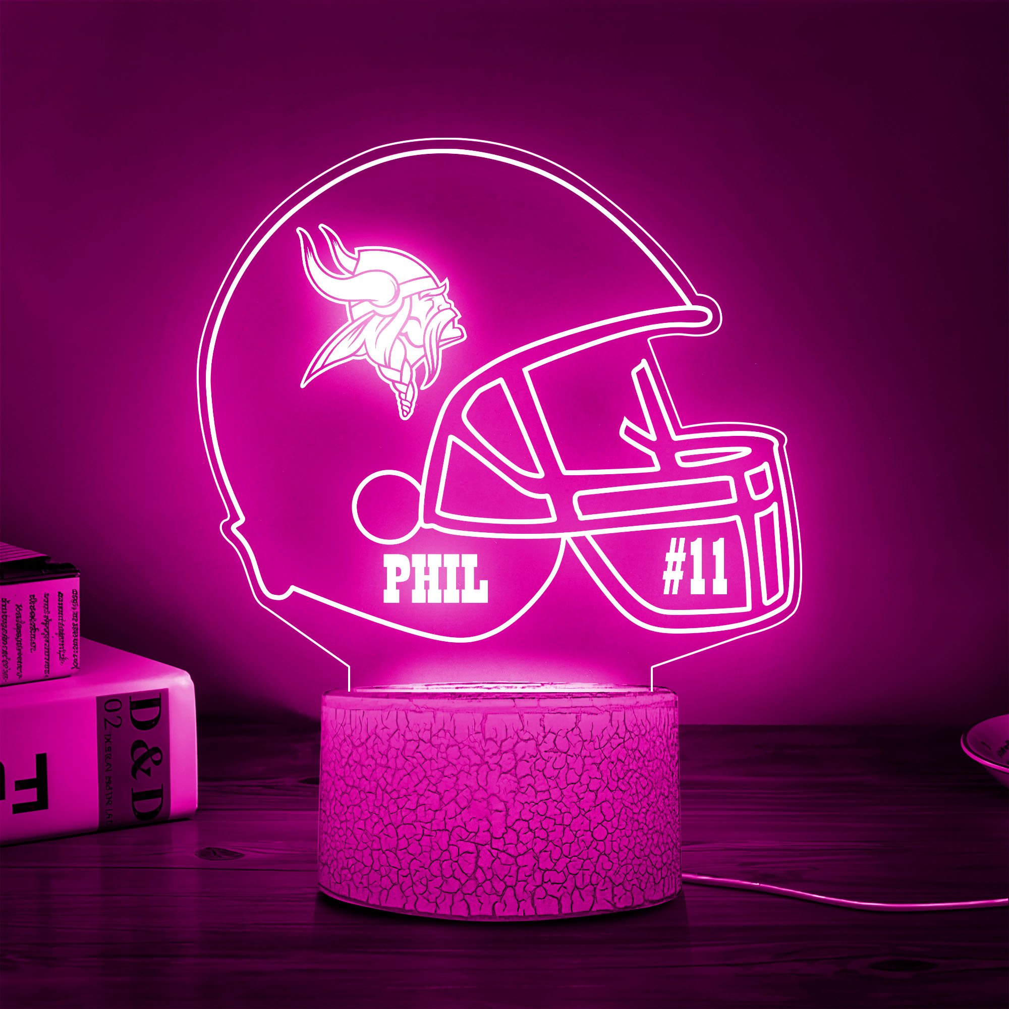 Minnesota Vikings Team 3D Led Lamp Custom Number And Name, Led Lamp For Sport Fans 