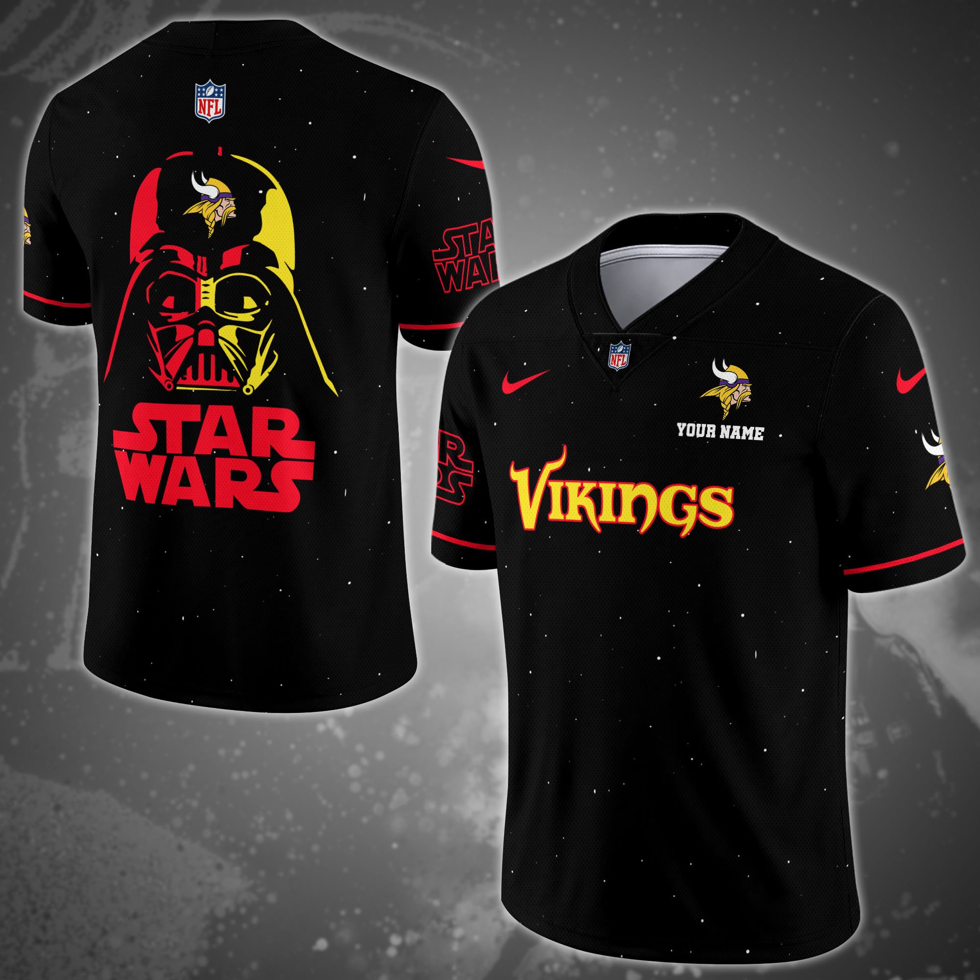 Minnesota Vikings Team And Star Wars Vneck Football Jersey Custom Name, Sport Shirts, Sport Gifts