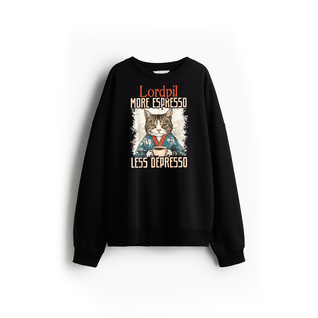More Espresso Less Depresso Funny Coffee Cat Vintage Poster Sweatshirt