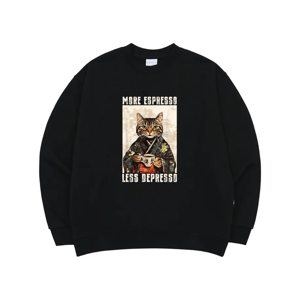 More Espresso Less Depresso Funny Coffee Cat Vintage Poster Sweatshirt