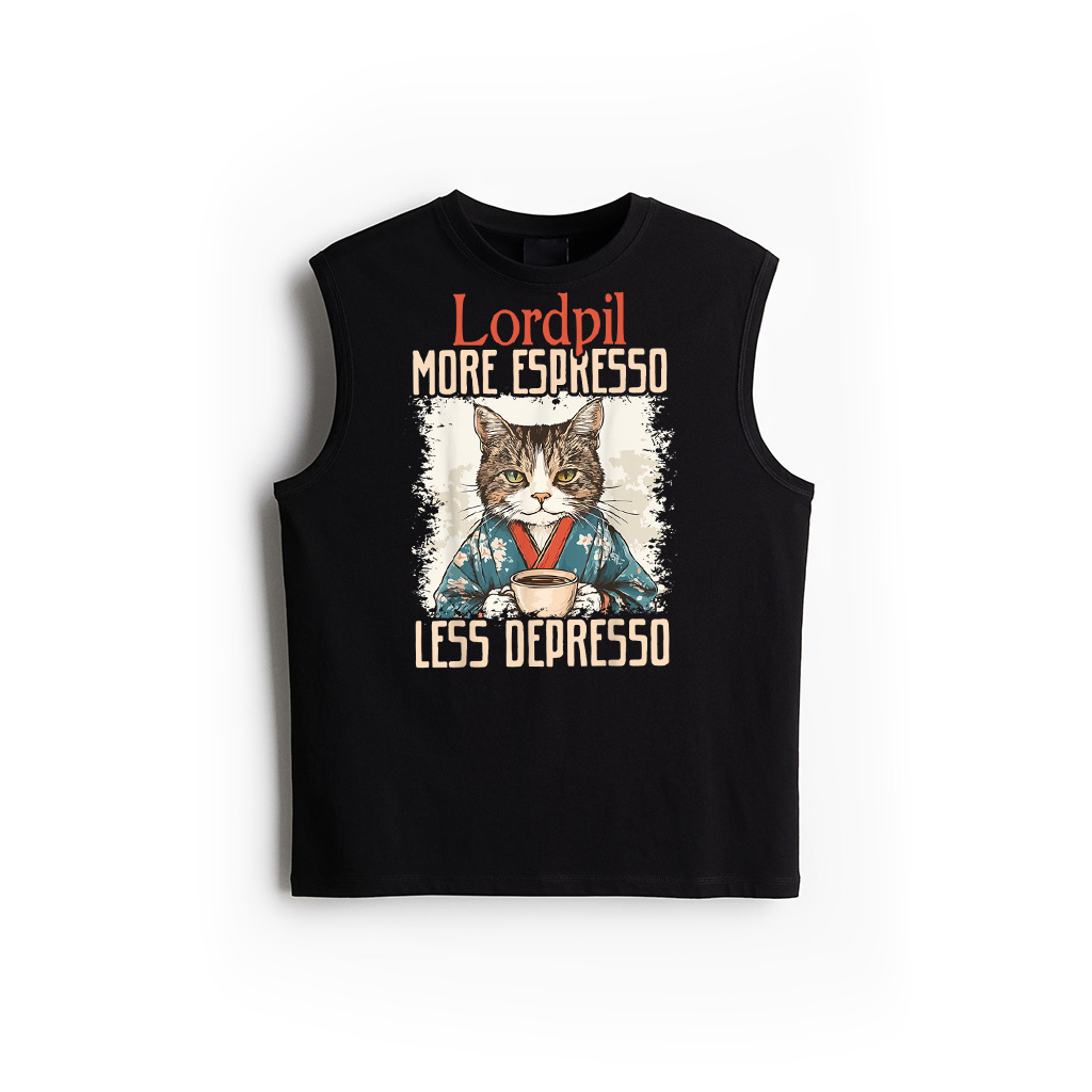 More Espresso Less Depresso Funny Coffee Cat Vintage Poster Tank Top