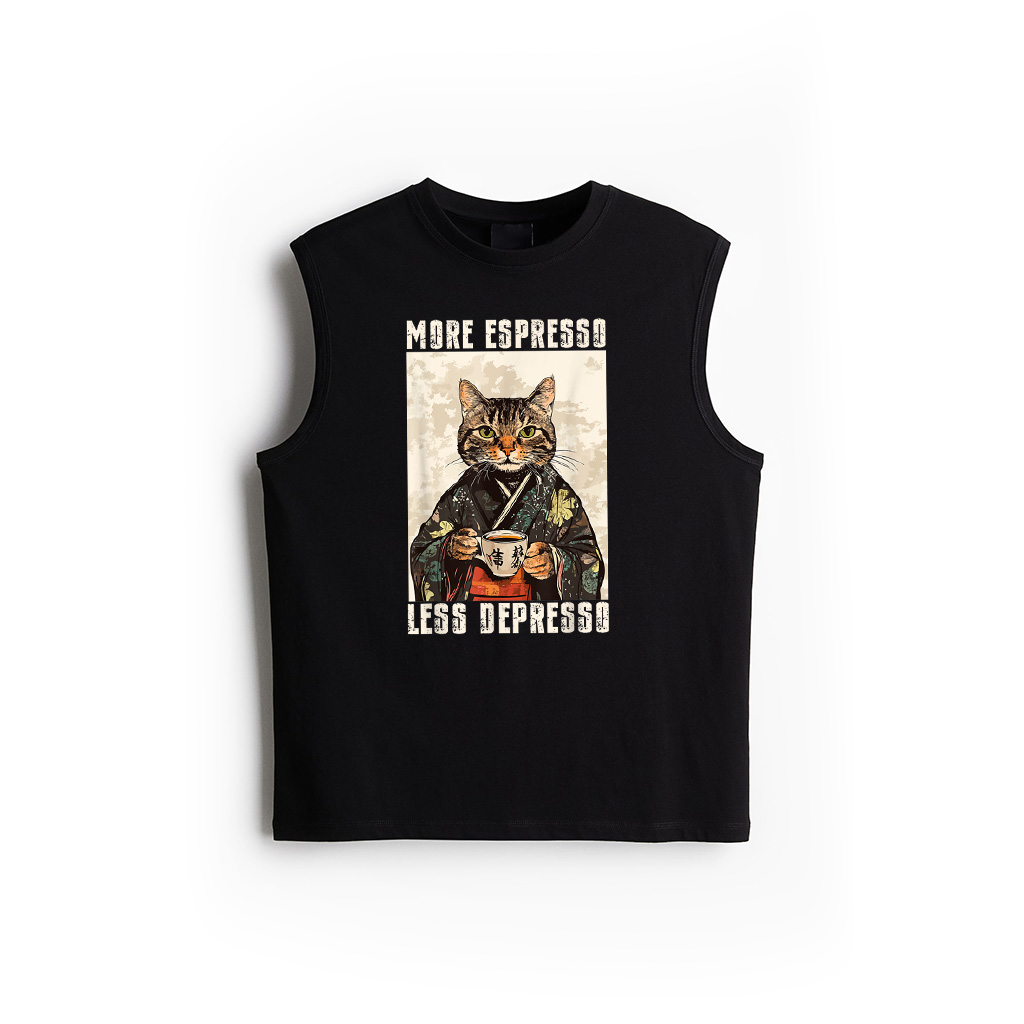 More Espresso Less Depresso Funny Coffee Cat Vintage Poster Tank Top