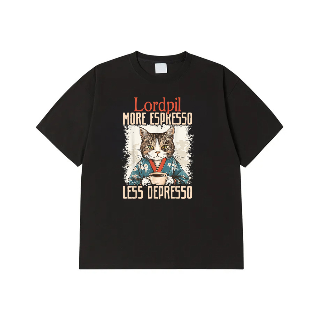 More Espresso Less Depresso Funny Coffee Cat Vintage Poster T-Shirt