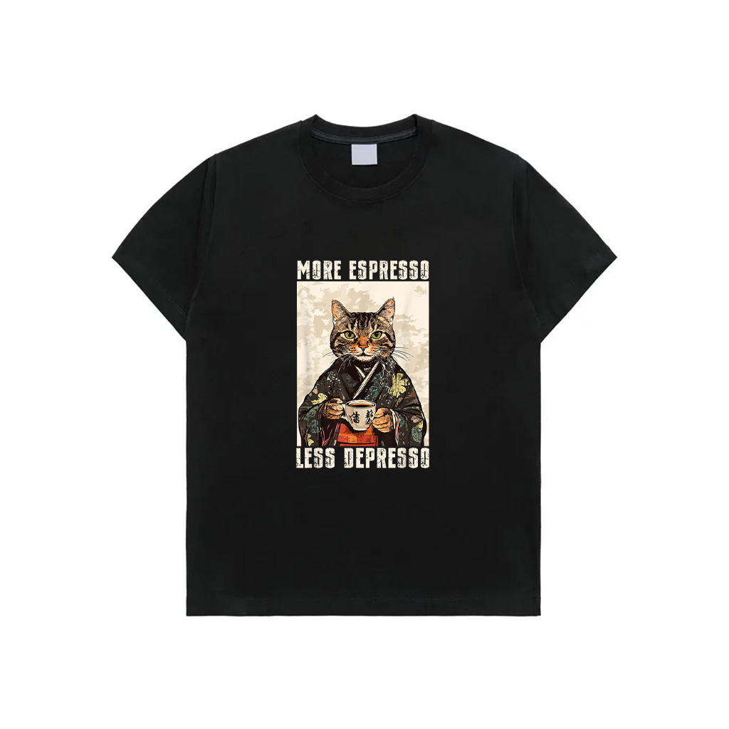 More Espresso Less Depresso Funny Coffee Cat Vintage Poster T-Shirt