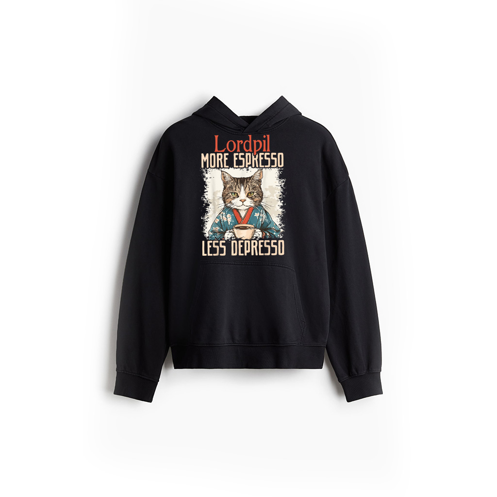More Espresso Less Depresso Funny Coffee Cat Vintage Poster Hoodie