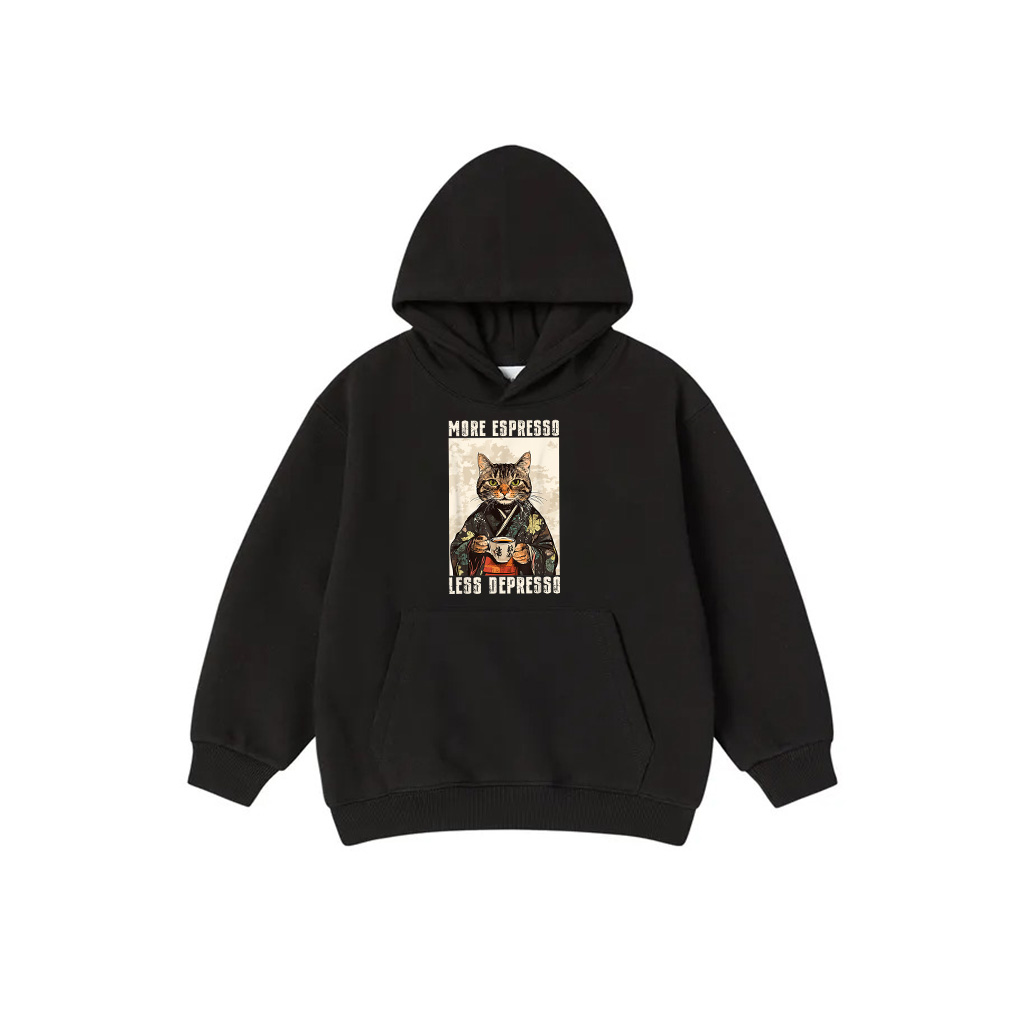 More Espresso Less Depresso Funny Coffee Cat Vintage Poster Hoodie