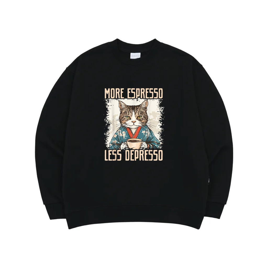 More Espresso Less Depresso Funny Coffee Cat Vintage Poster Sweatshirt 2