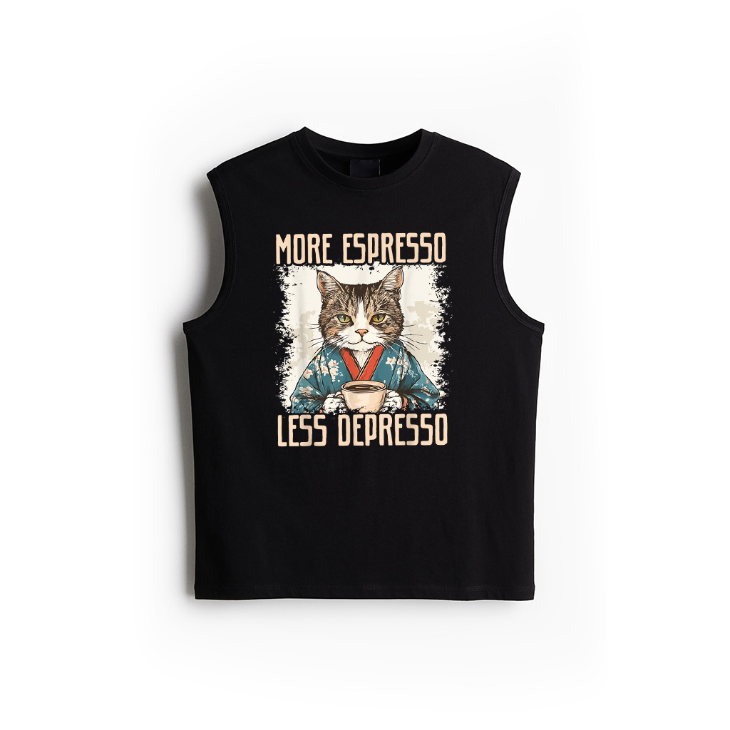 More Espresso Less Depresso Funny Coffee Cat Vintage Poster Tank Top 2