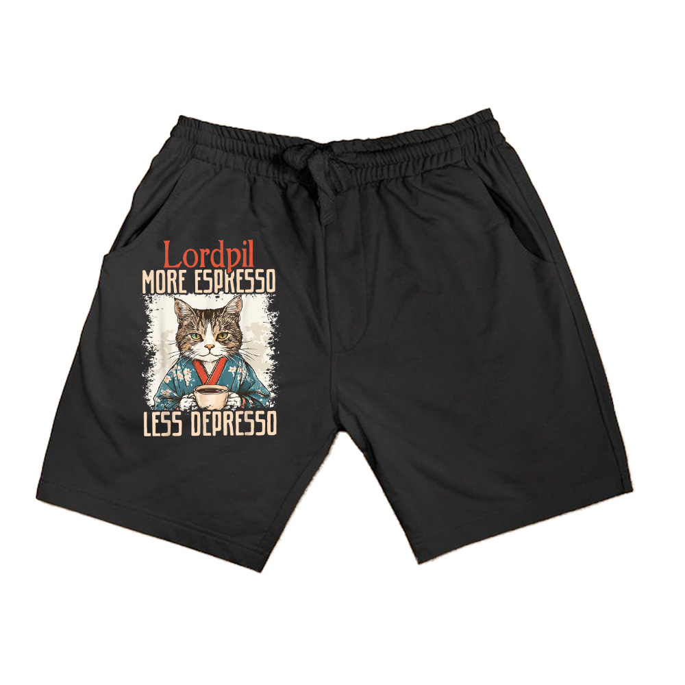 More Espresso Less Depresso Funny Coffee Cat Vintage Poster Shorts