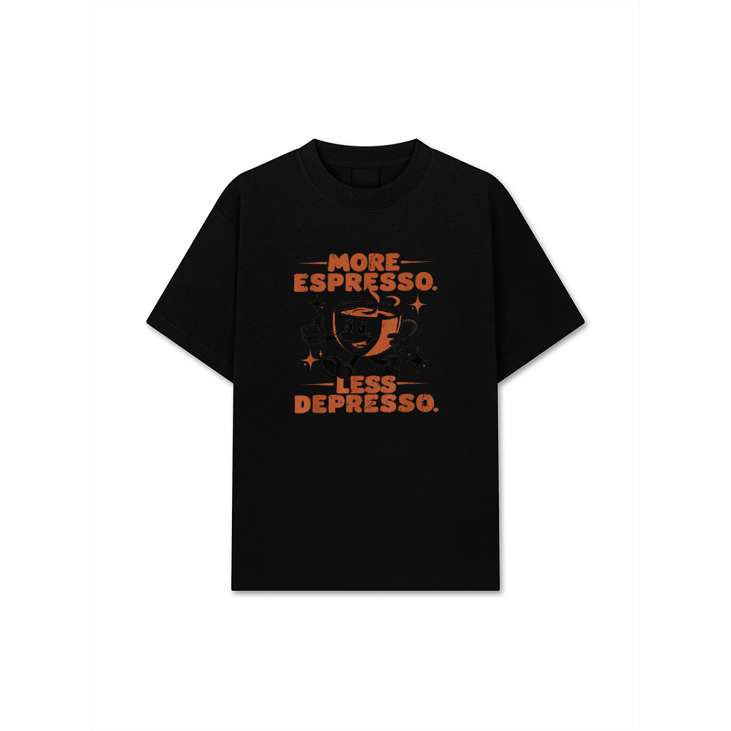 More Espresso Less Depresso Funny Vintage Coffee Lover Meme T-Shirt