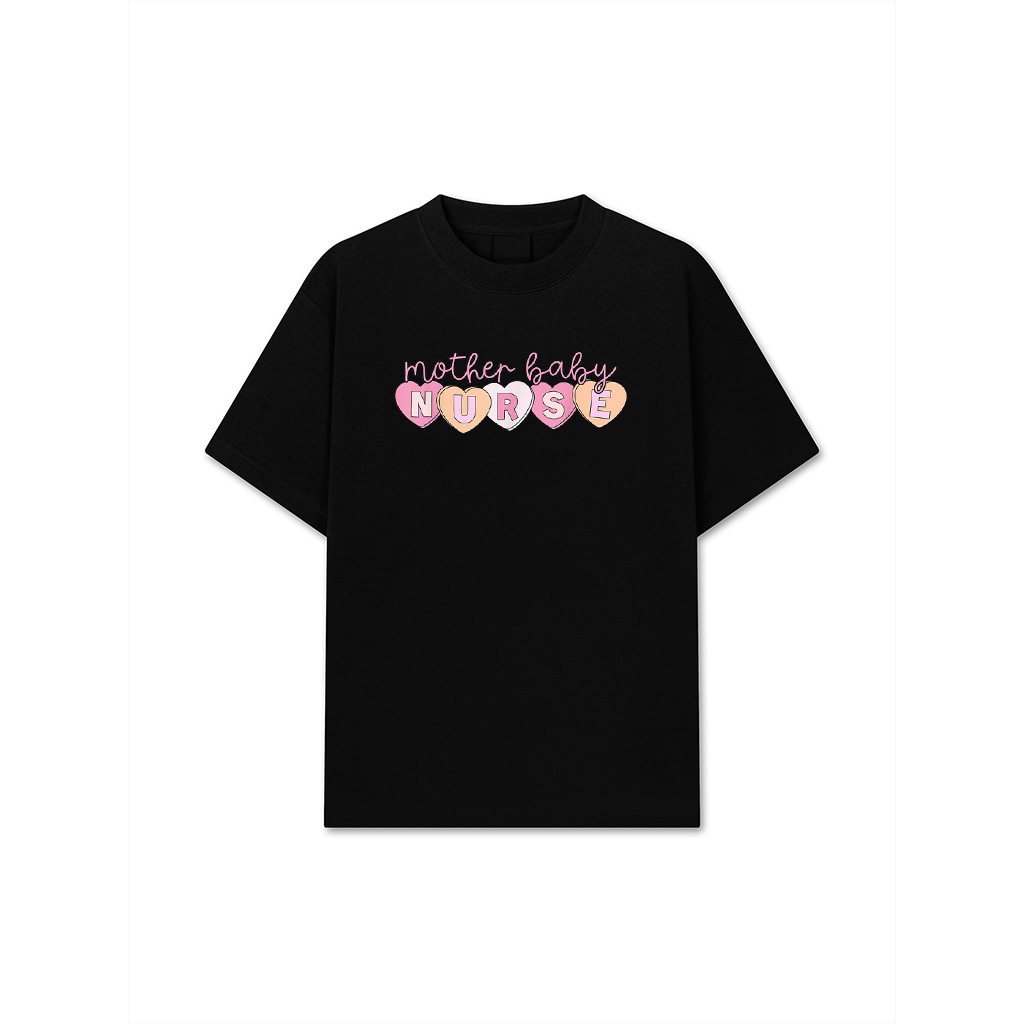 Mother Baby Nurse Hearts Valentine OBGYN Postpartum Nursing T-Shirt