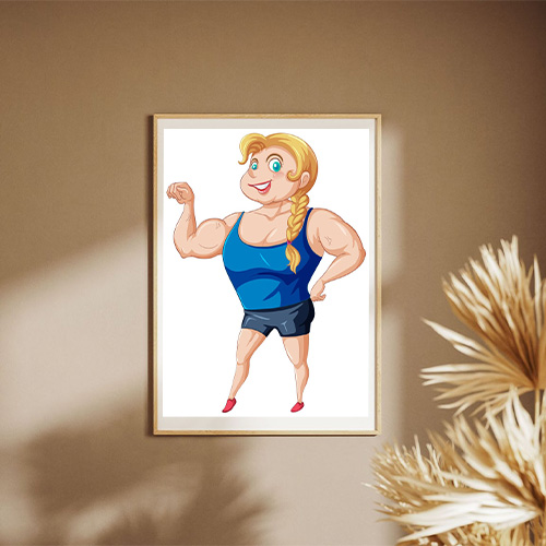 Muscular Girl Cartoon Character Sticker Poster