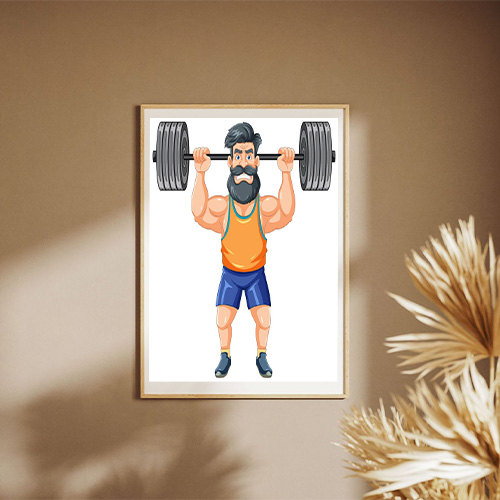 Muscular Hipster Man Lifting Weights Poster