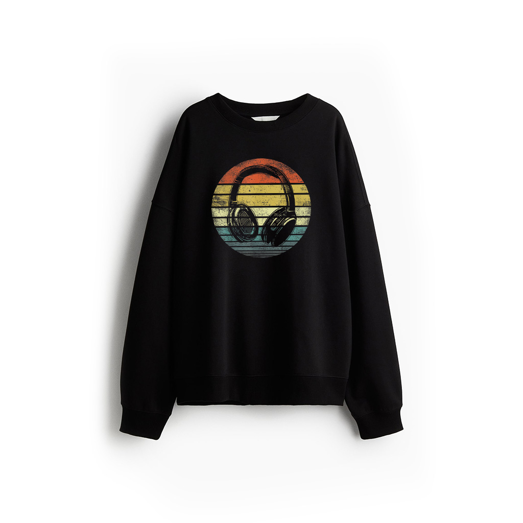 Music Lover Producer DJ Gifts Funny Retro Headphones Sweatshirt