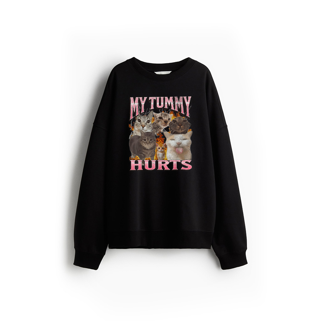 My Tummy Hurts Funny Cat Meme Bootleg Graphic Sweatshirt