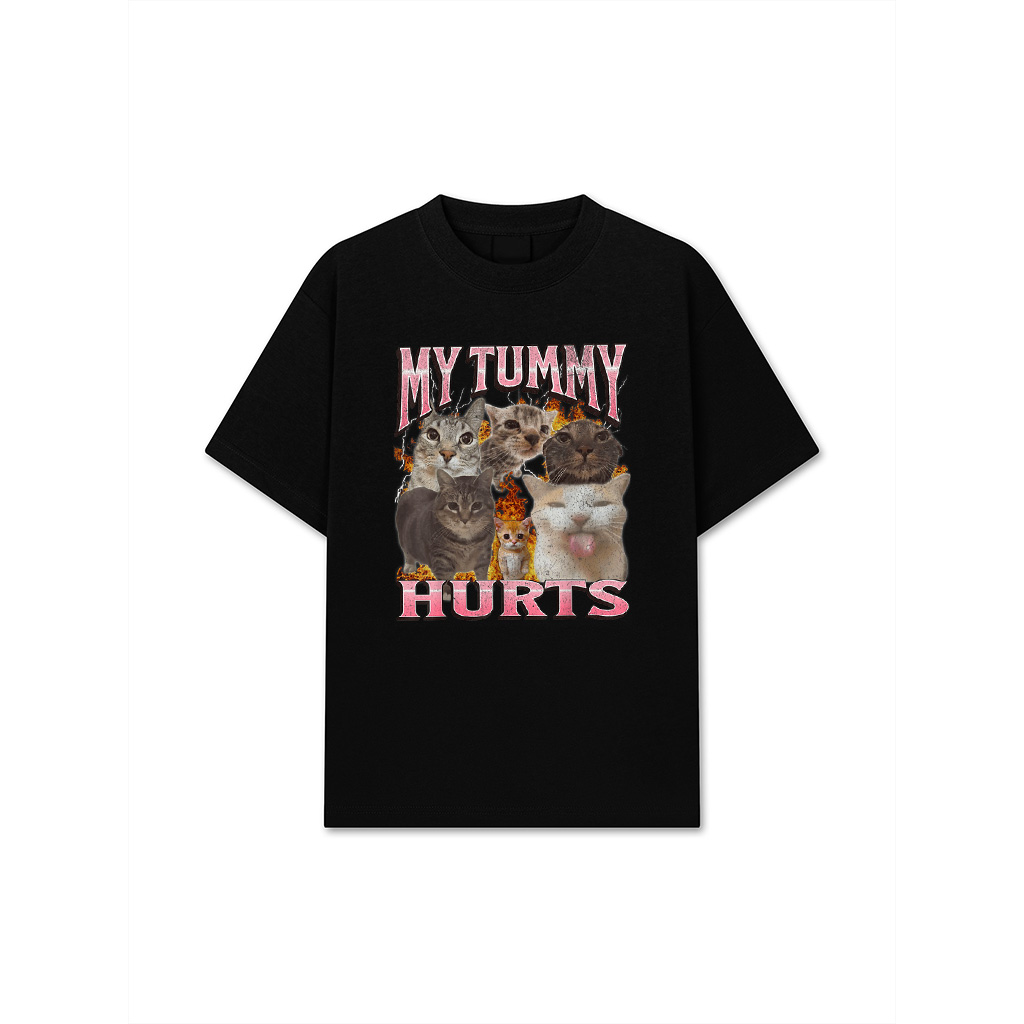 My Tummy Hurts Funny Cat Meme Bootleg Graphic T-Shirt