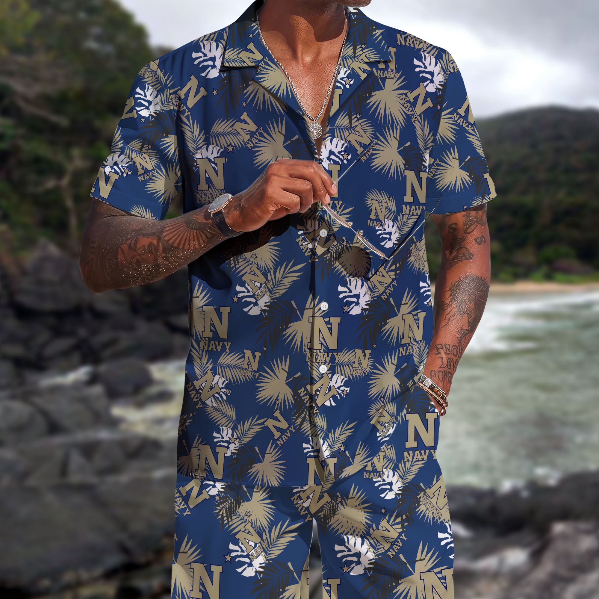 Navy Midshipmen Hawaiian Shorts Set 2025 Version, Hawaiian Shirts, Sports Shorts, Gifts For Fan