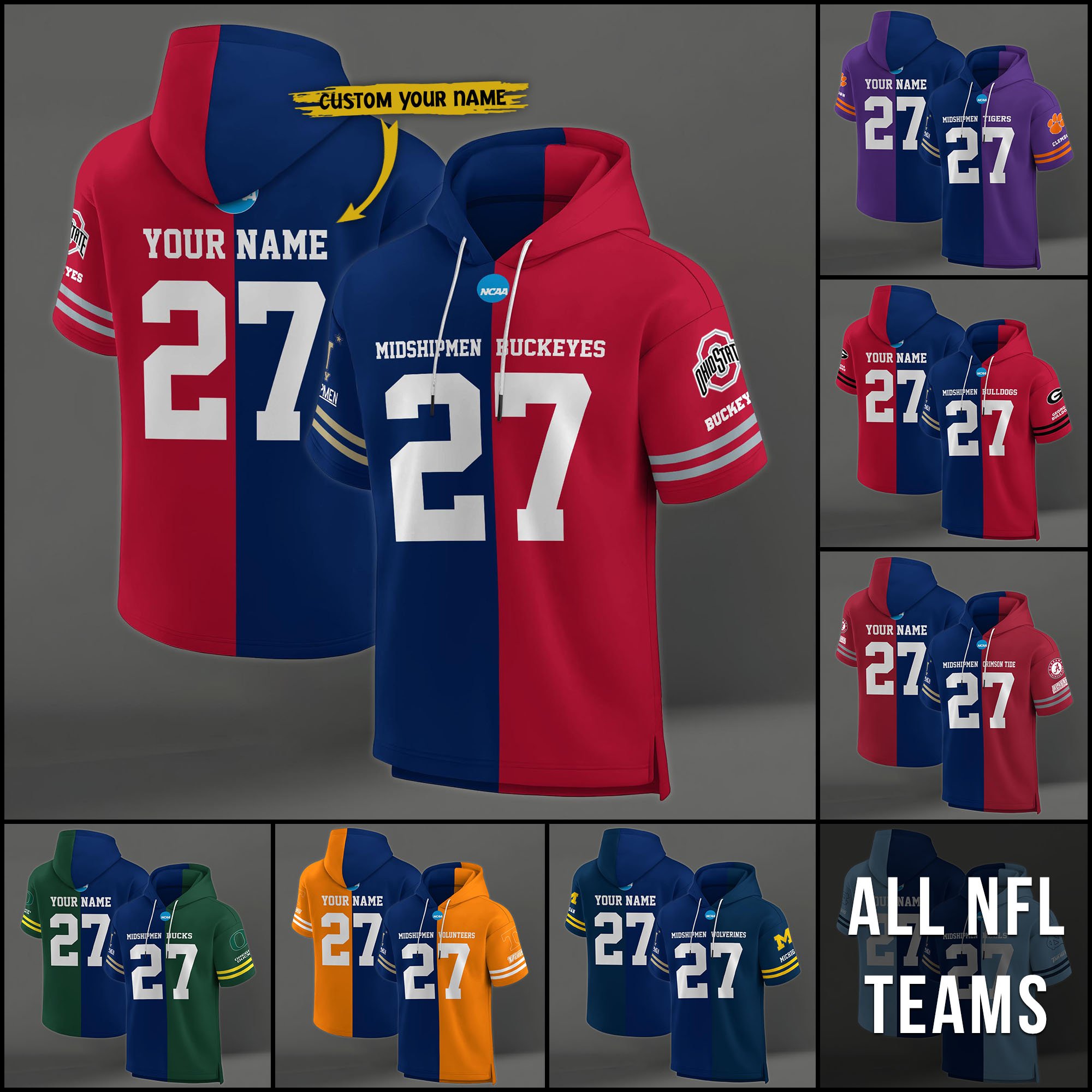 Navy Midshipmen House Divided Hoodie Custom Name, Number And Team, Hoodie For Football Fans