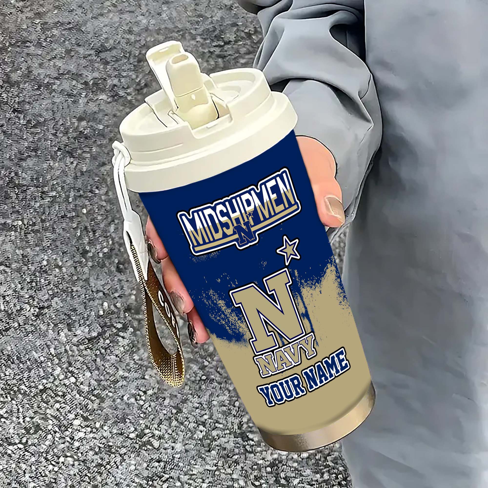 Navy Midshipmen Insulated Coffee Mug With Straw And Lid, Portable Coffee Travel Mug For Car, Fan Gifts