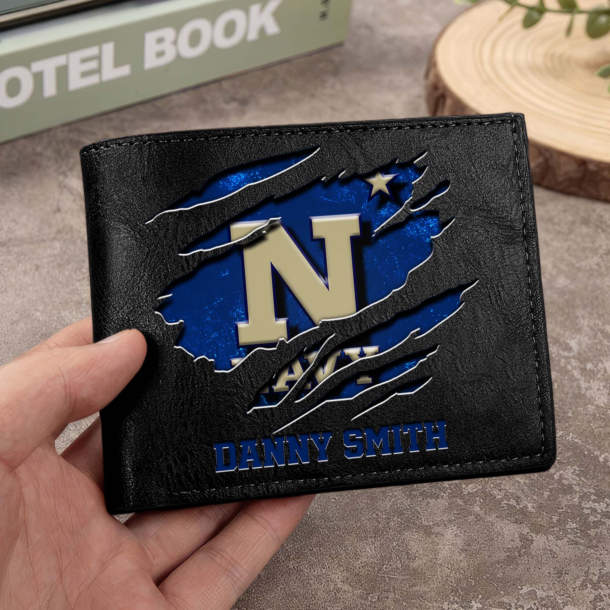 Navy Midshipmen Men Wallet Custom Your Name, Football Team Men Wallet For Fans, Gifts For Football Lovers