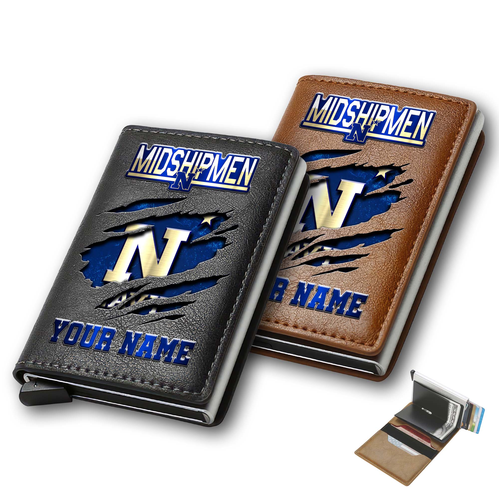 Navy Midshipmen Men Wallet Custom Your Name, Football Team Men Wallet For Fans, Gifts For Football Lovers