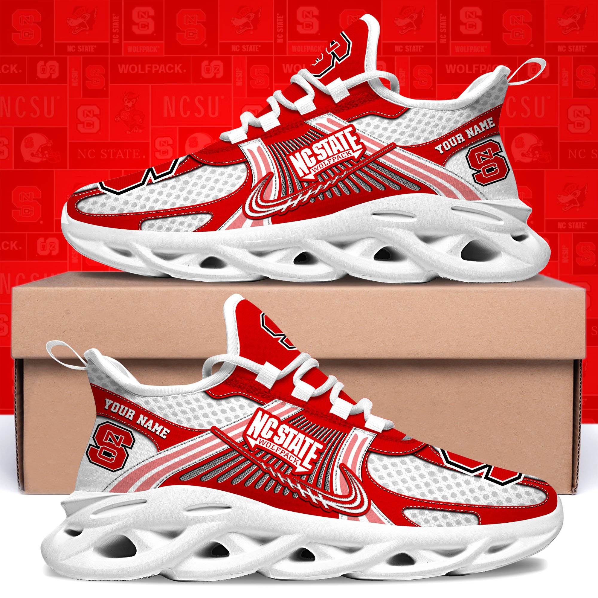 NC State Wolfpack Clunky Sneakers Custom Your Name, Sport Sneakers, Sport Gifts For Fan, Gifts For Him