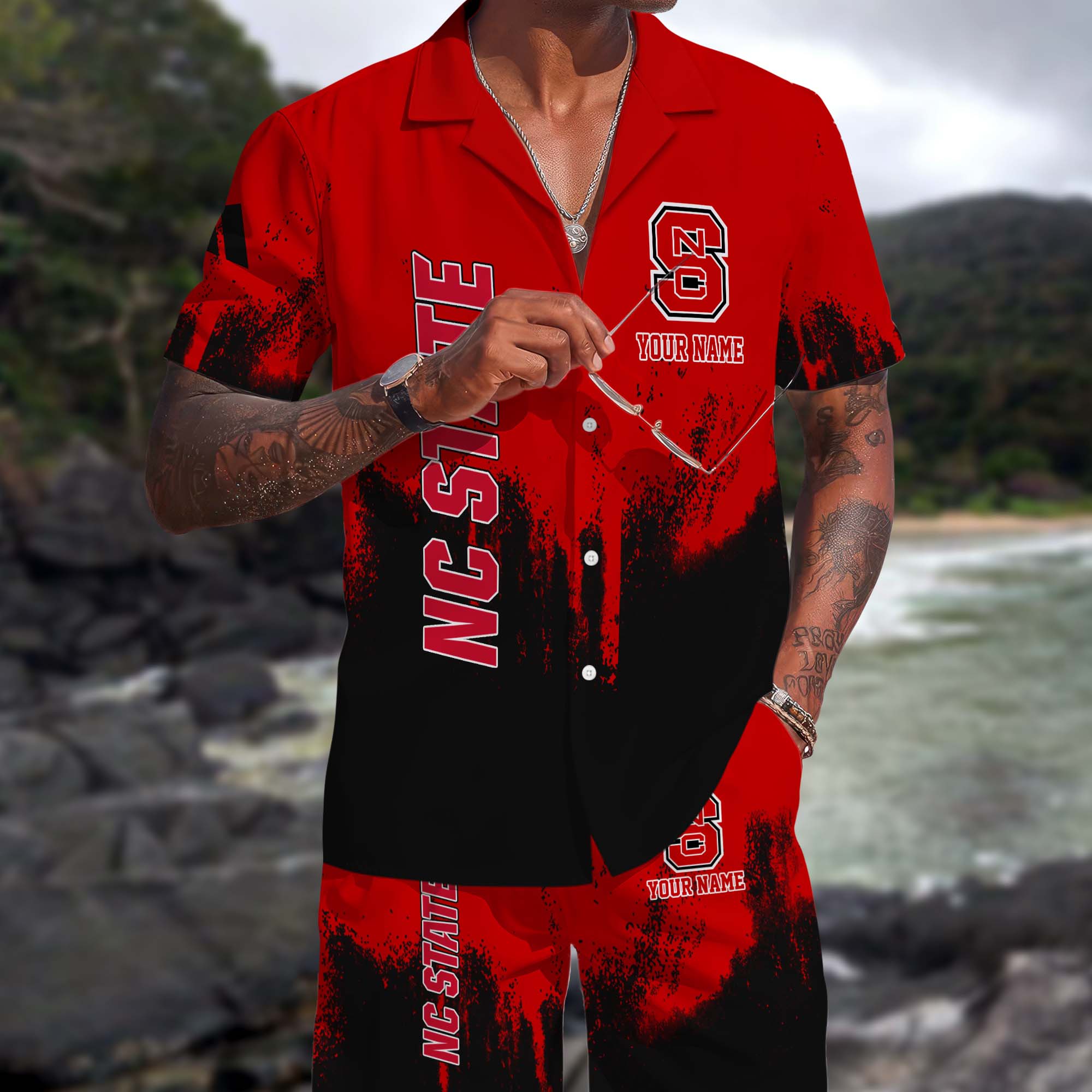 NC State Wolfpack Hawaiian Shorts Set Custom You Name, Sports Shorts, Gifts For Fan