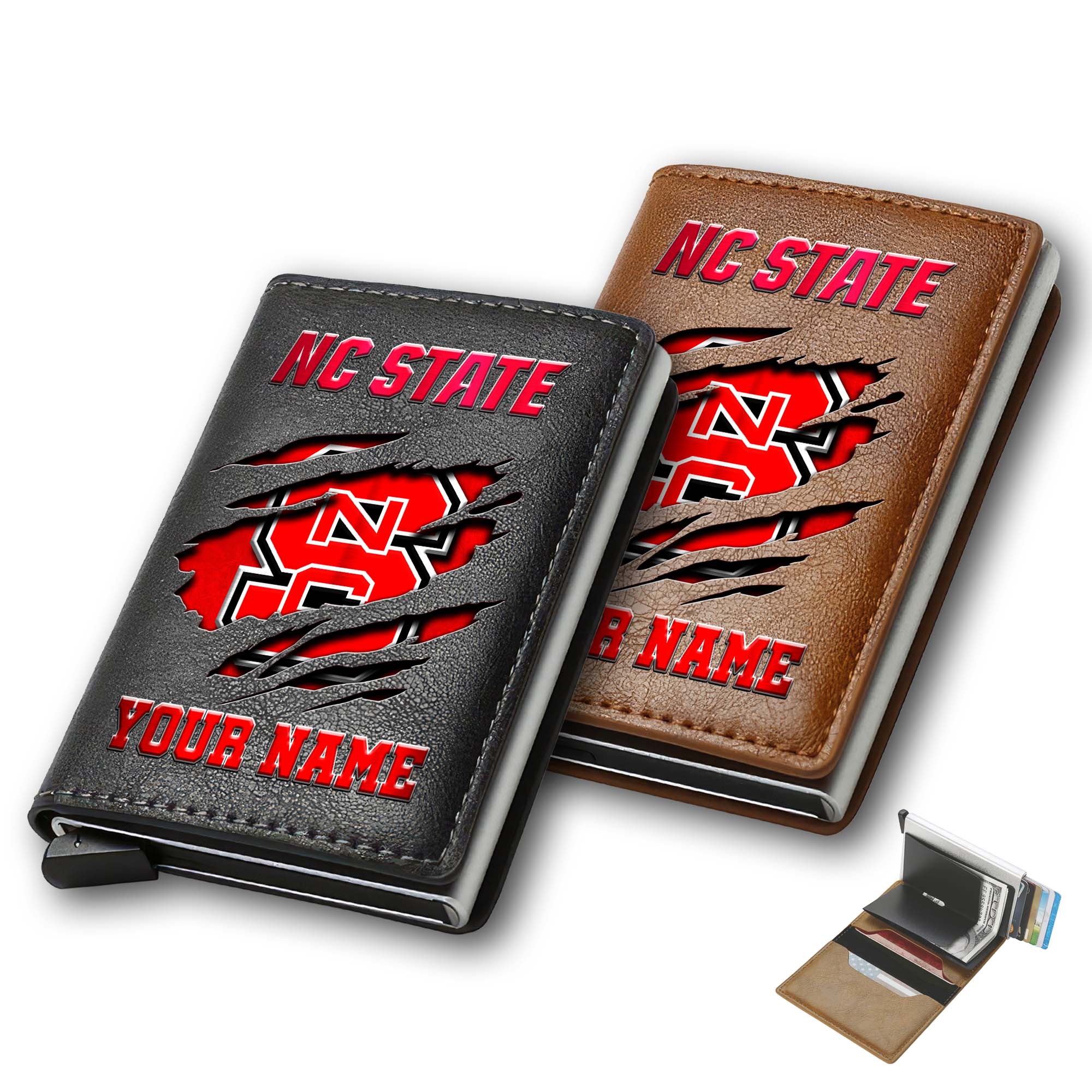NC State Wolfpack Men Wallet Custom Your Name, Football Team Men Wallet For Fans, Gifts For Football Lovers