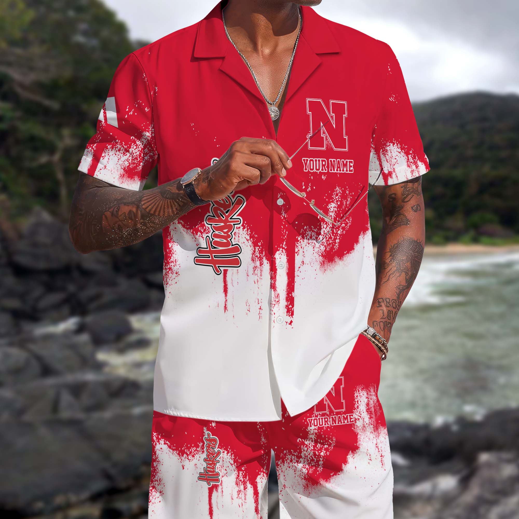 Nebraska Cornhuskers Hawaiian Shorts Set Custom You Name, Sports Shorts, Gifts For Fan