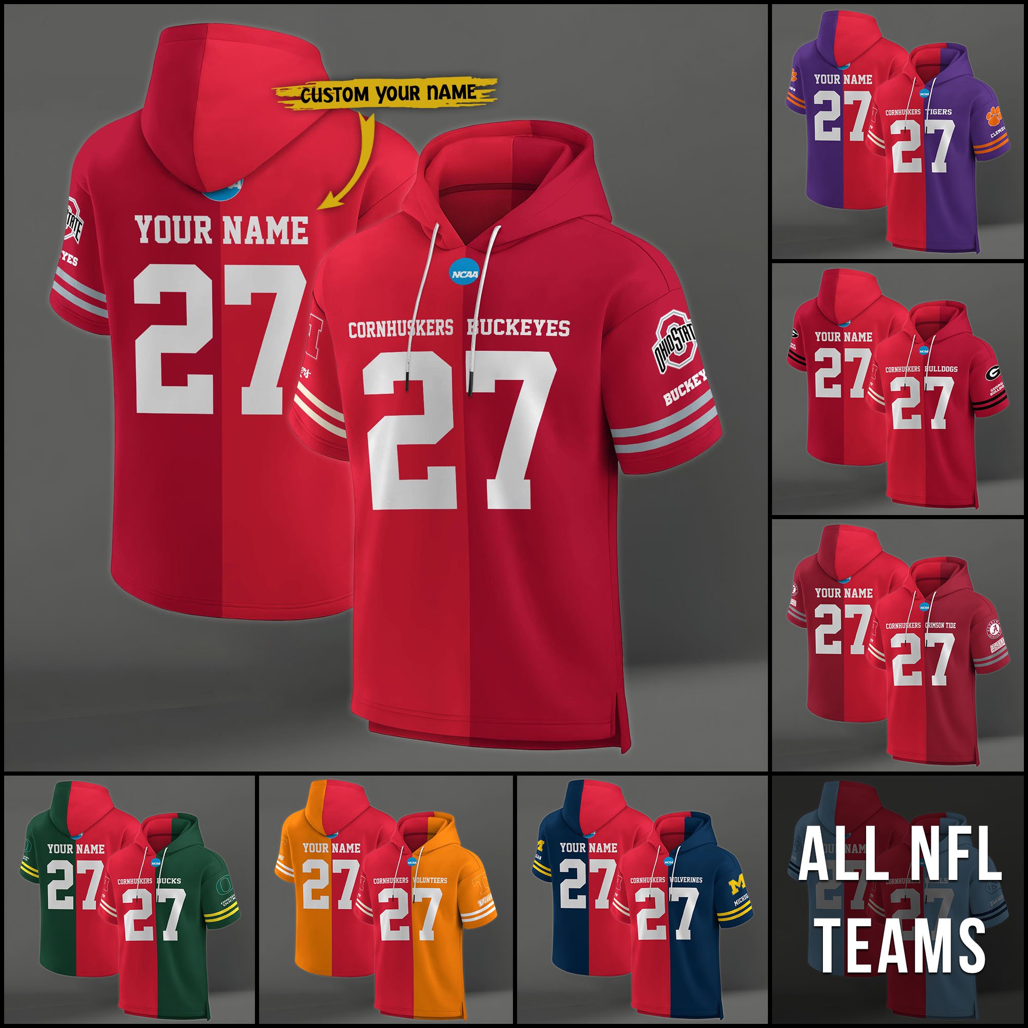 Nebraska Cornhuskers House Divided Hoodie Custom Name, Number And Team, Hoodie For Football Fans