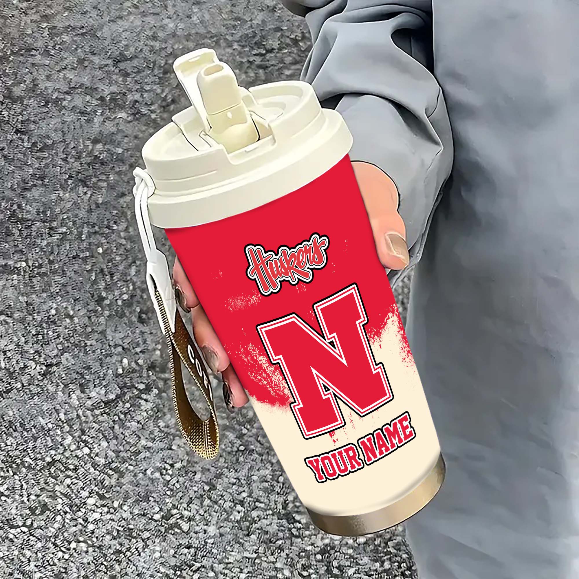 Nebraska Cornhuskers Insulated Coffee Mug With Straw And Lid, Portable Coffee Travel Mug For Car, Fan Gifts