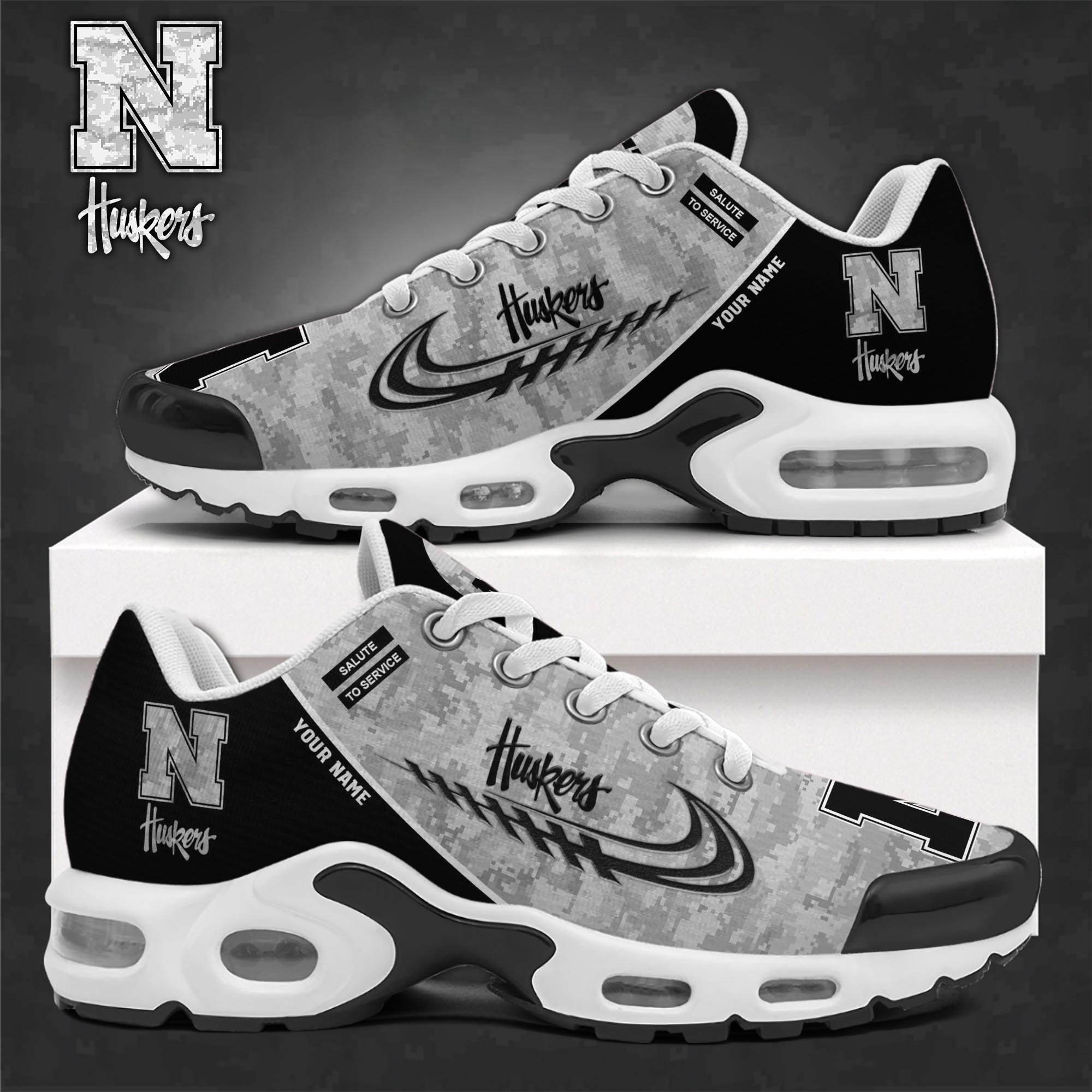 Nebraska Cornhuskers TN Shoes 2025 Version Custom Name, Camouflage Shoes For Sport Fans, Fan Gifts