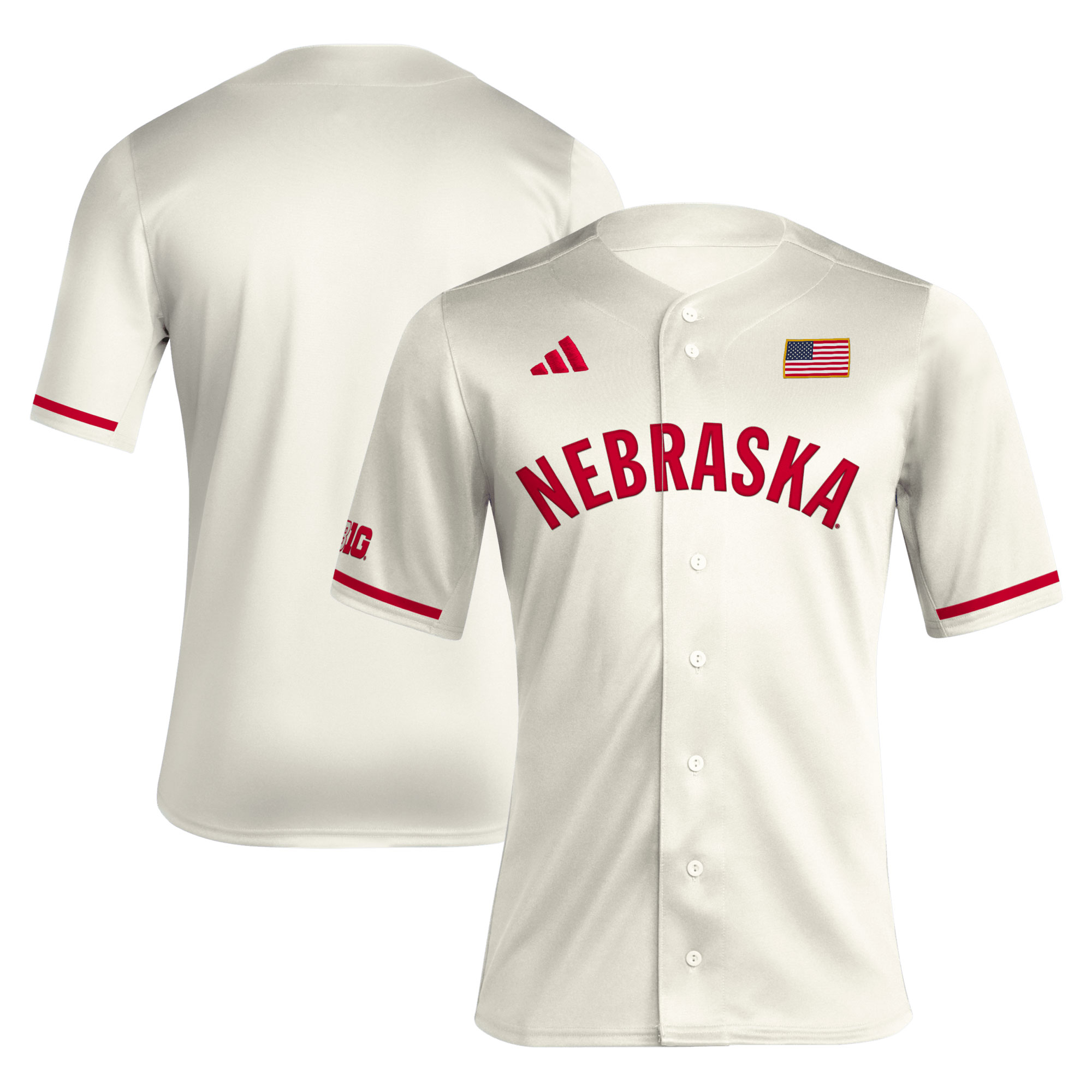 Nebraska Huskers Adidas Replica Baseball Jersey - Cream