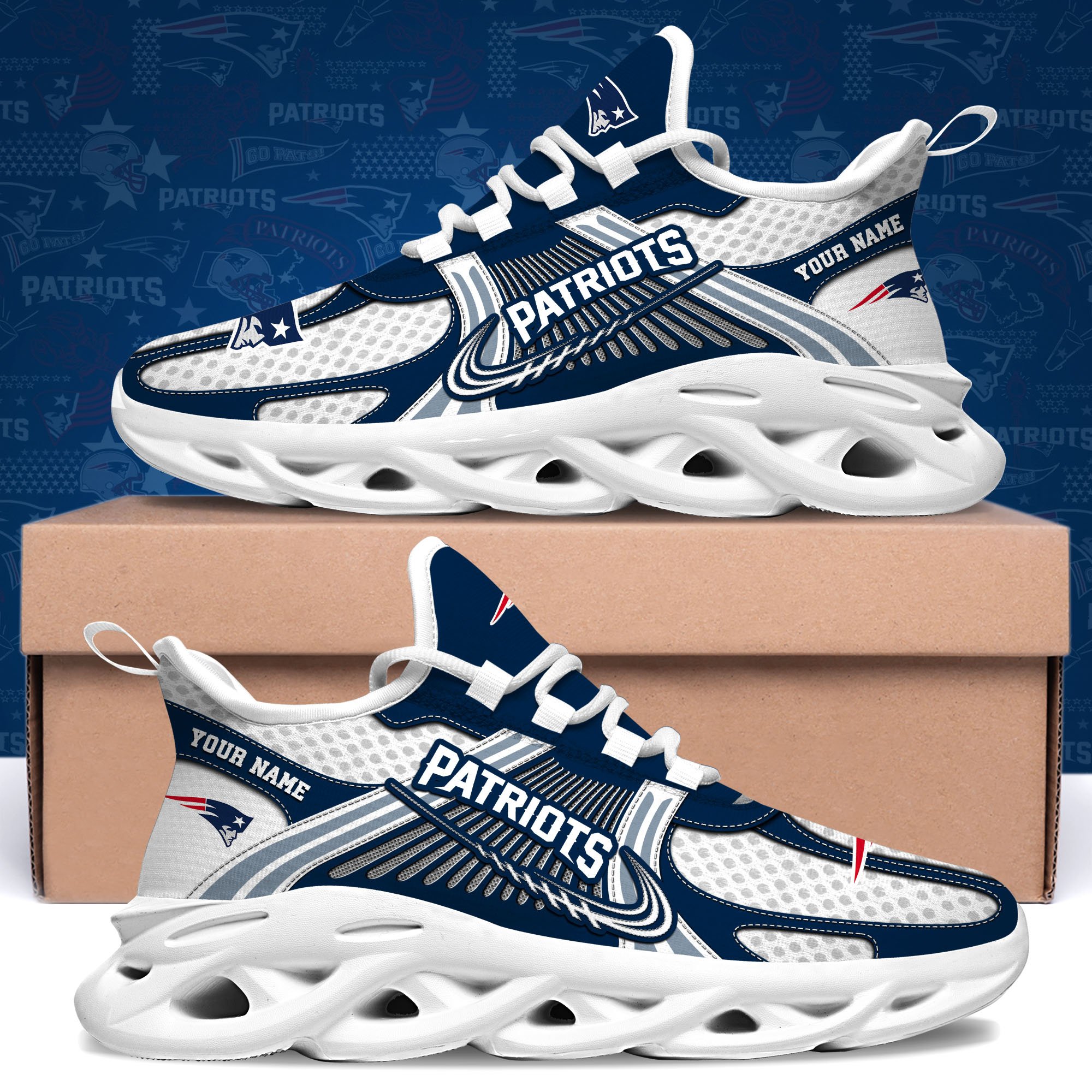 New England Patriots Clunky Sneakers Custom Your Name, Sport Sneakers For Fans, Gifts For Sport Lovers, Gift For Dad