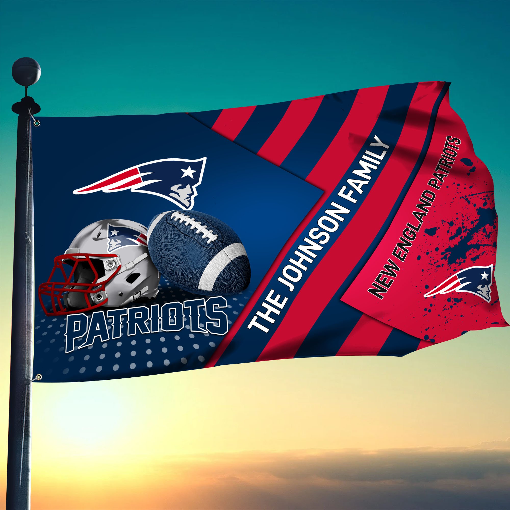 New England Patriots Flag 3X5ft 4X6ft Custom Your Family Name, Sport Team Flag, Sport Gifts