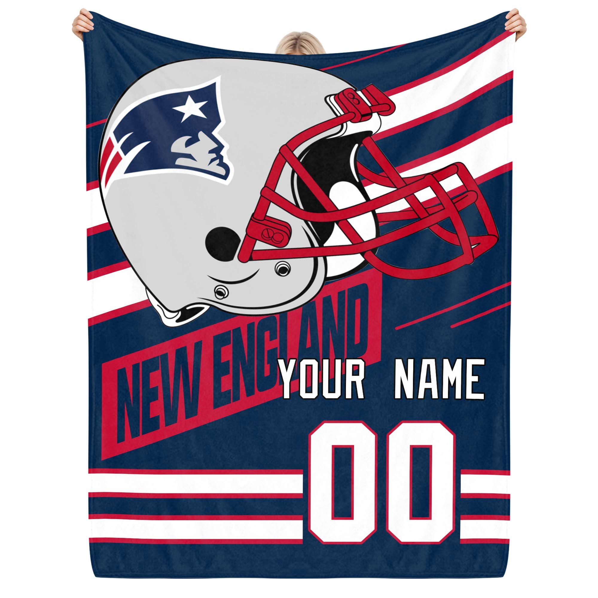 New England Patriots Fleece Blanket Custom Name And Number, Sport Blanket For Fans