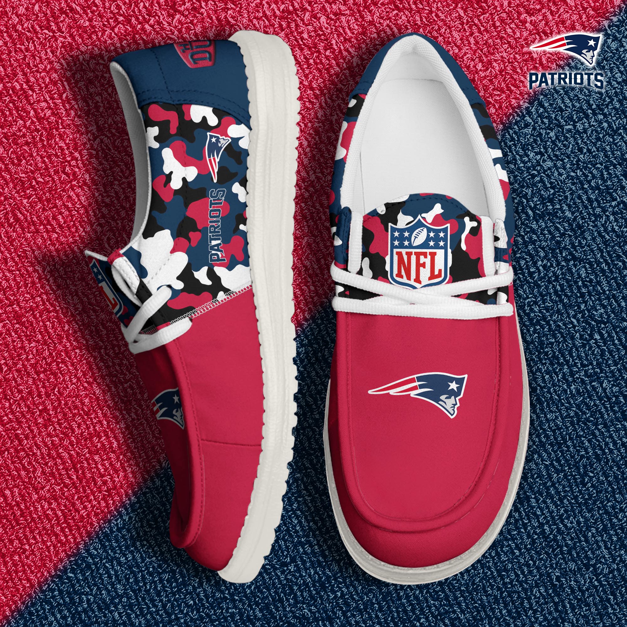 New England Patriots Football Hey Dude Canvas Loafer Shoes Custom Your Name, Sport Shoes For Fan, Fan Gifts