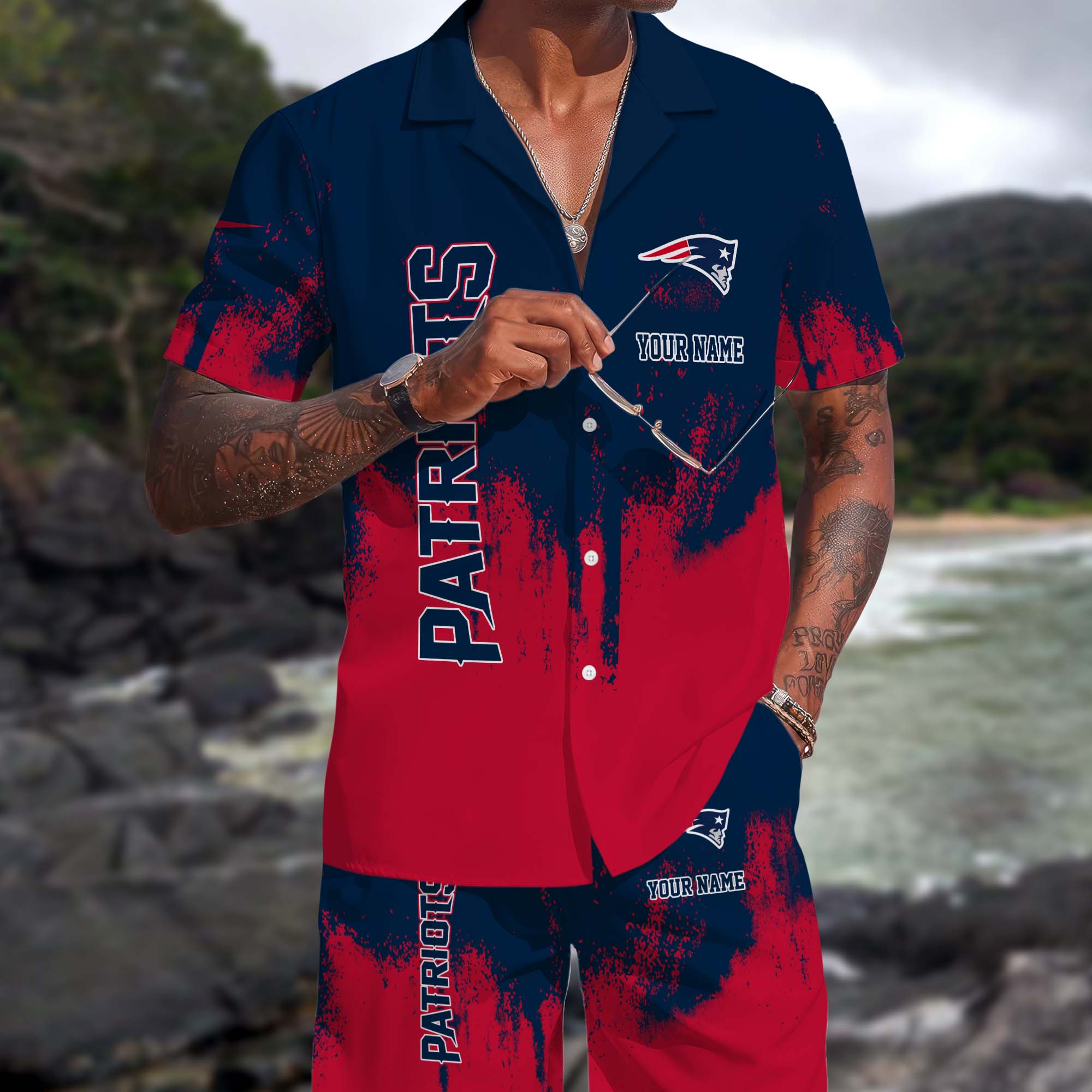 New England Patriots Hawaiian Shorts Set Custom You Name, Sport Shorts, Gifts For Fan
