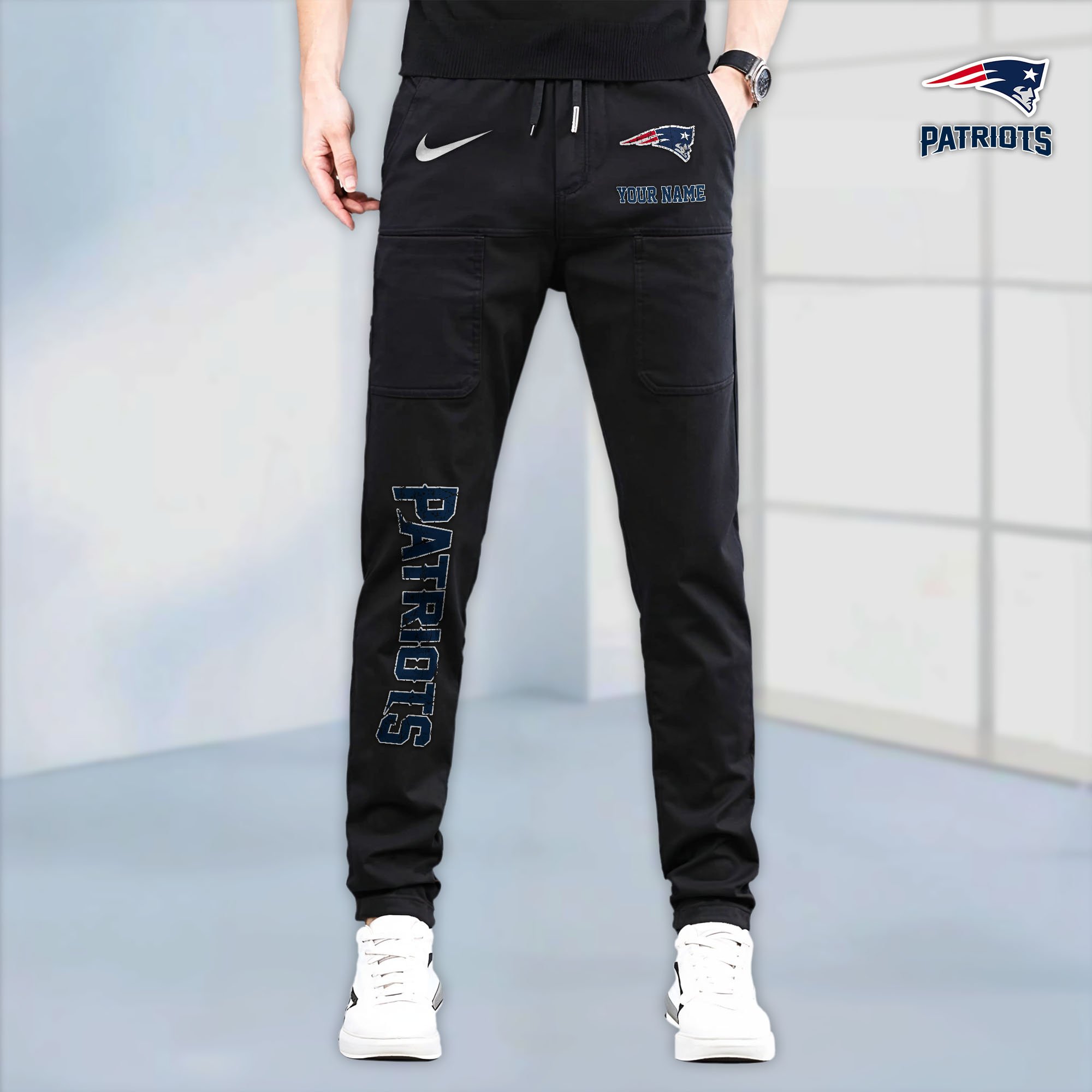 New England Patriots High Stretch Multi Pocket Durable Cargo Pants - Long Custom Name 