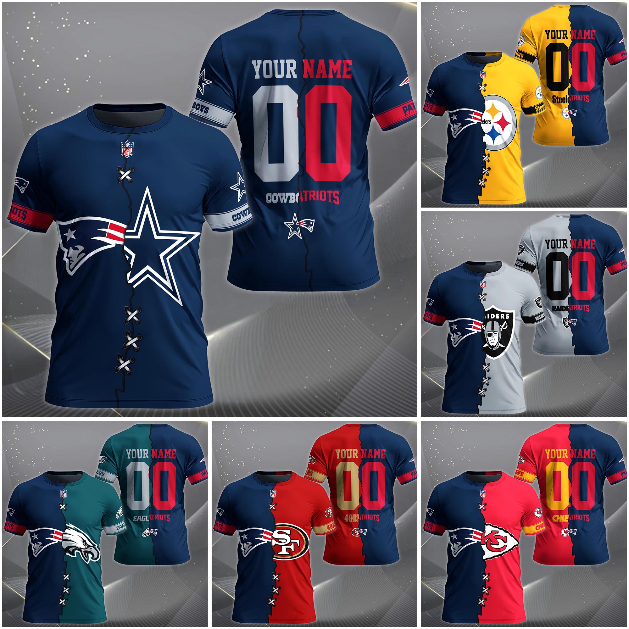 New England Patriots House Divided T-Shirt Custom Name 2025 Version, Number And Team, Sport Shirts For Fan