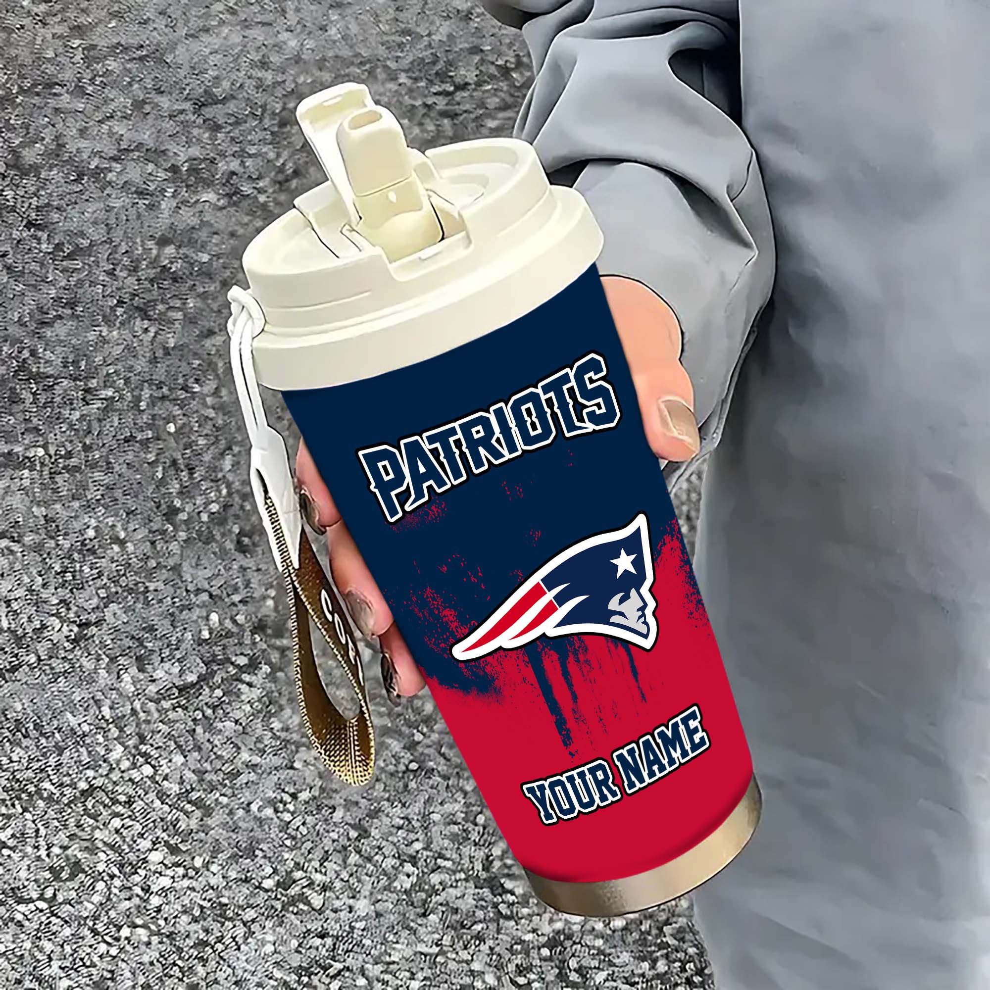 New England Patriots Insulated Coffee Mug With Straw And Lid, Portable Coffee Travel Mug For Car, Fan Gifts