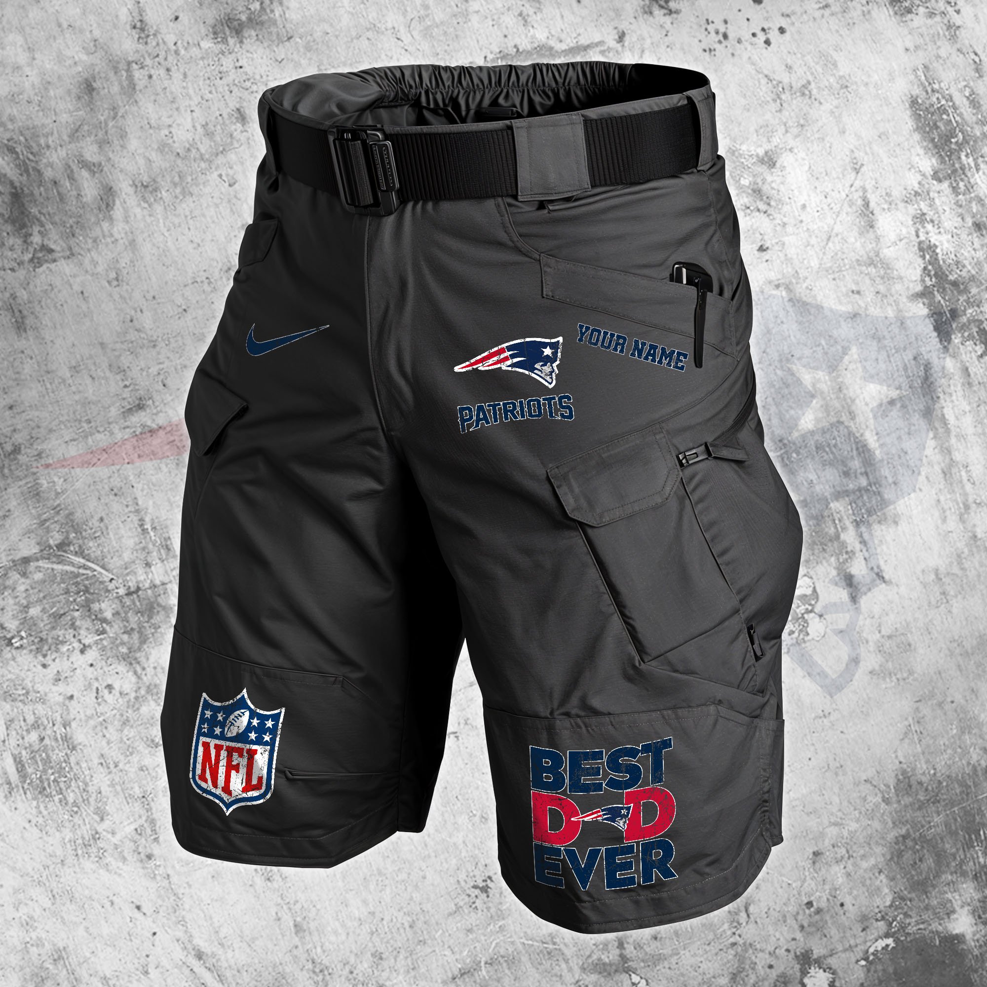 New England Patriots Men Cargo Shorts Custom Your Name, Football Lovers Clothings, Fathers Day Gifts 