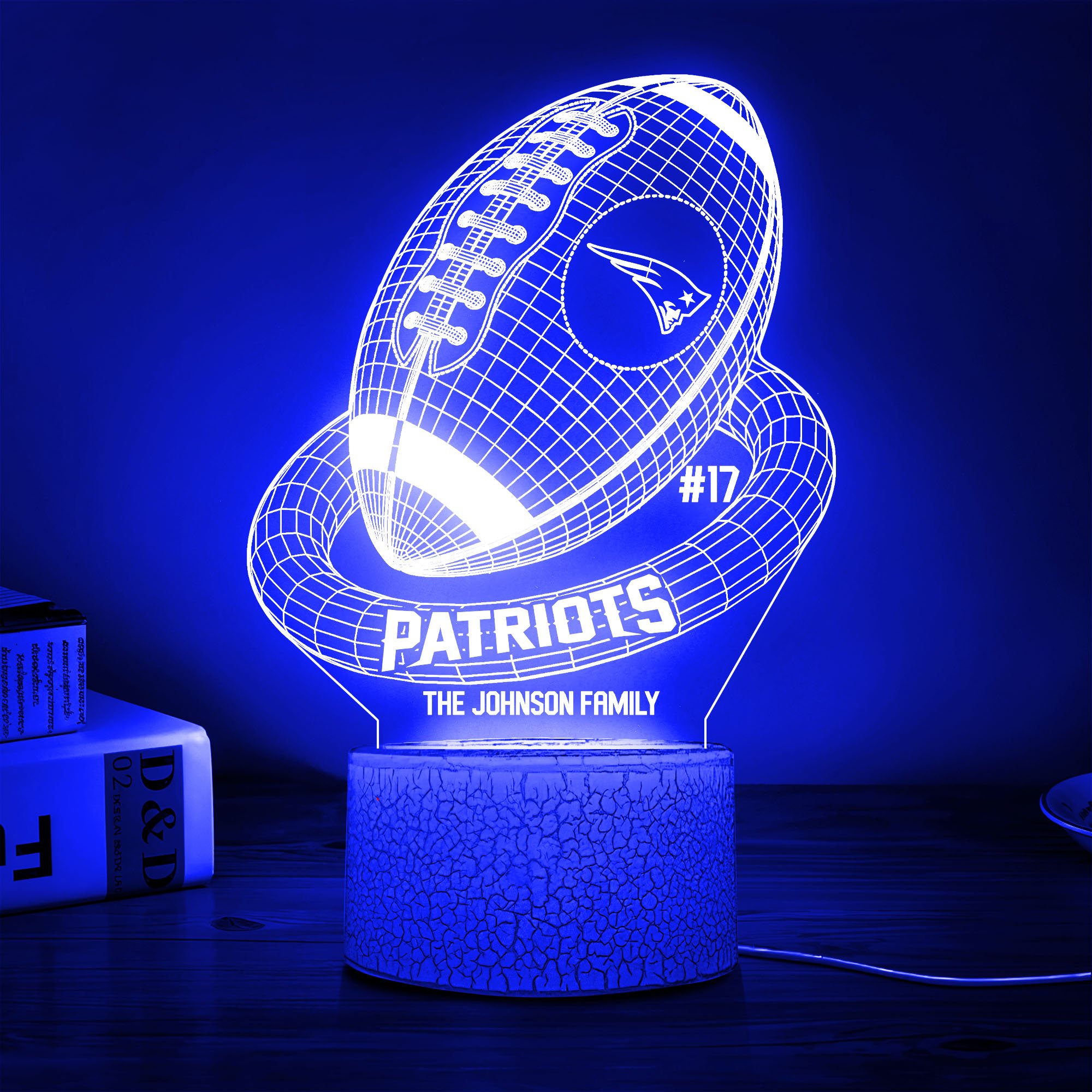 New England Patriots Sport Team 3D Led Lamps Custom Family Name And Number, Sport Gifts, Sport Home Decor 