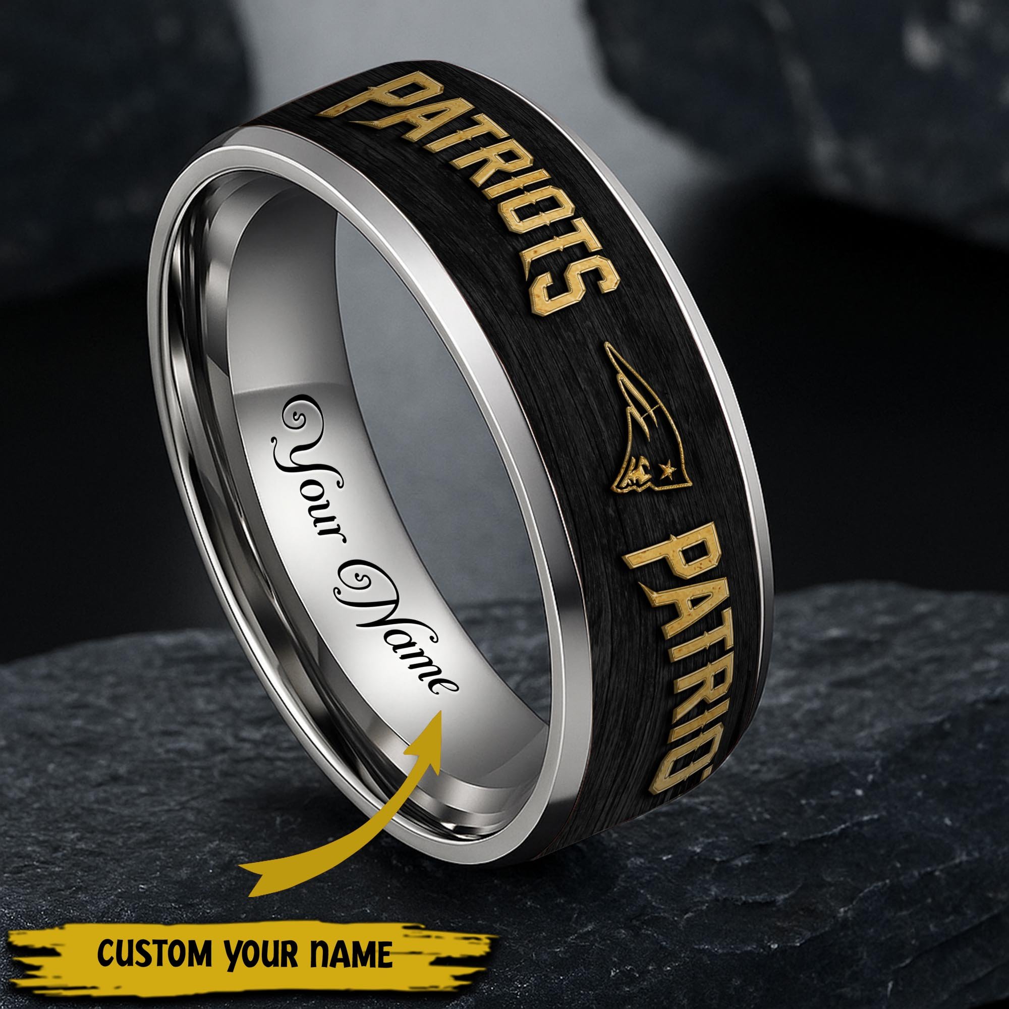 New England Patriots Stainless Steel Rings Comes With Box Custom Your Name 2025 Versions, Gifts For Fan