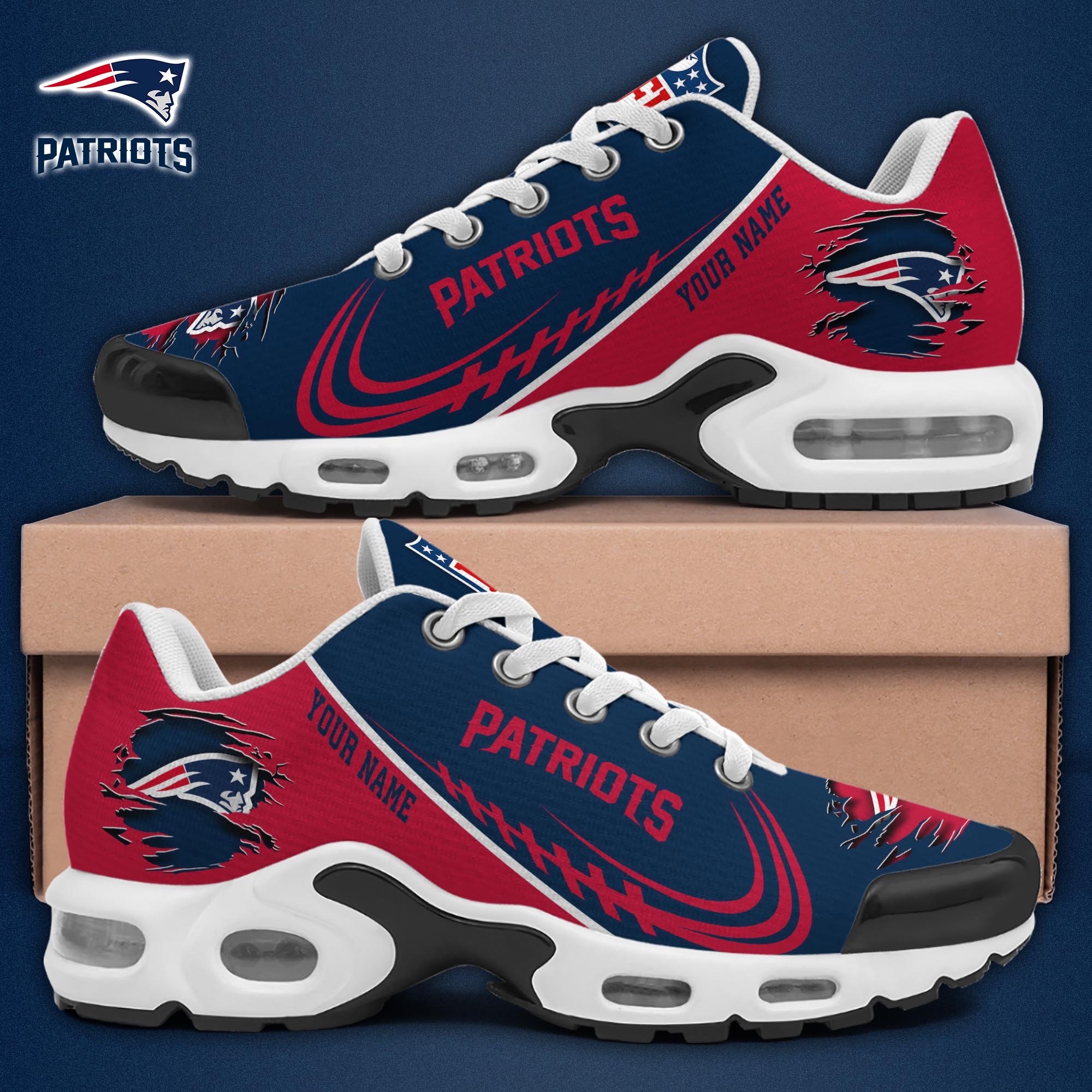 New England Patriots TN Shoes 2025 Version Custom Name, Sport Shoes For Fan, Fan Gifts