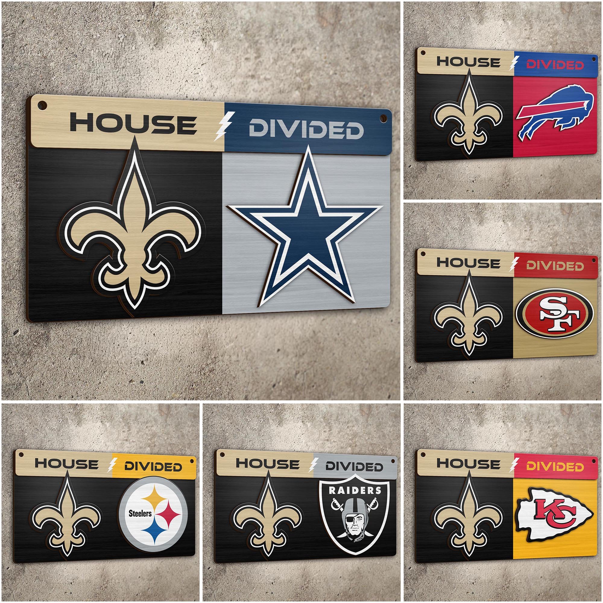 New Orleans Saints 2 Layers Woodsign Choose Any Team, House Divided Sign, Wall Hangings