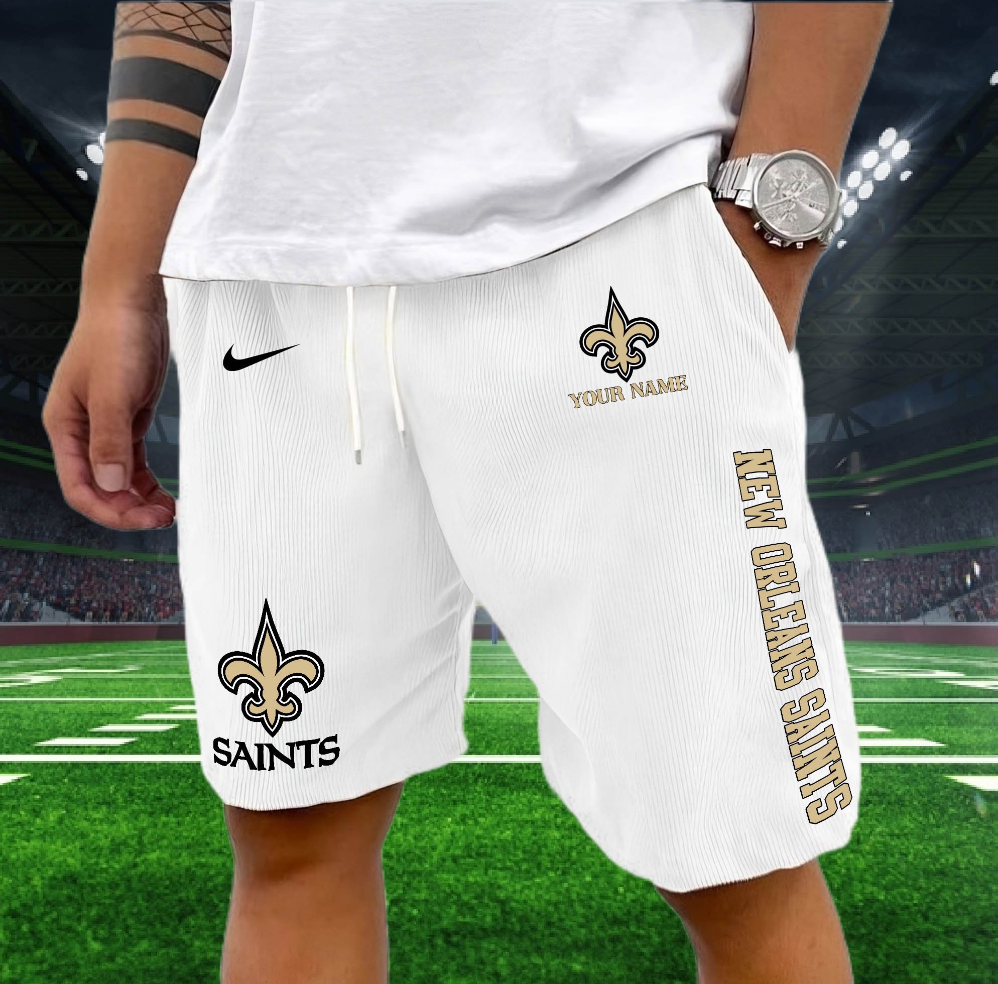 New Orleans Saints Corduroy Shorts Custom You Name, Sport Corduroy Shorts, Gifts For Fan